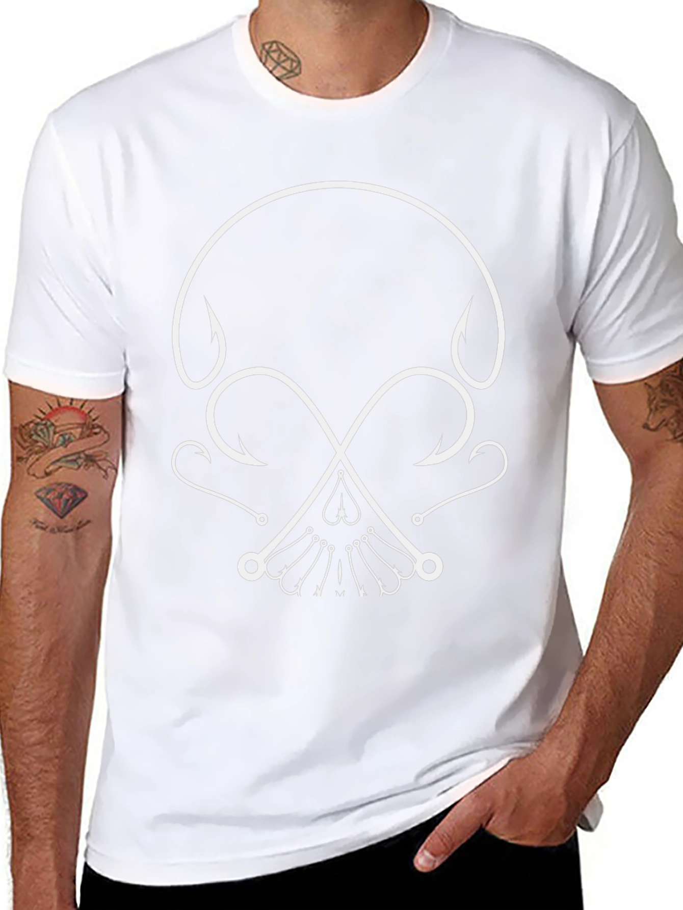 Fishing Hook Skull Graphic Tee - Black