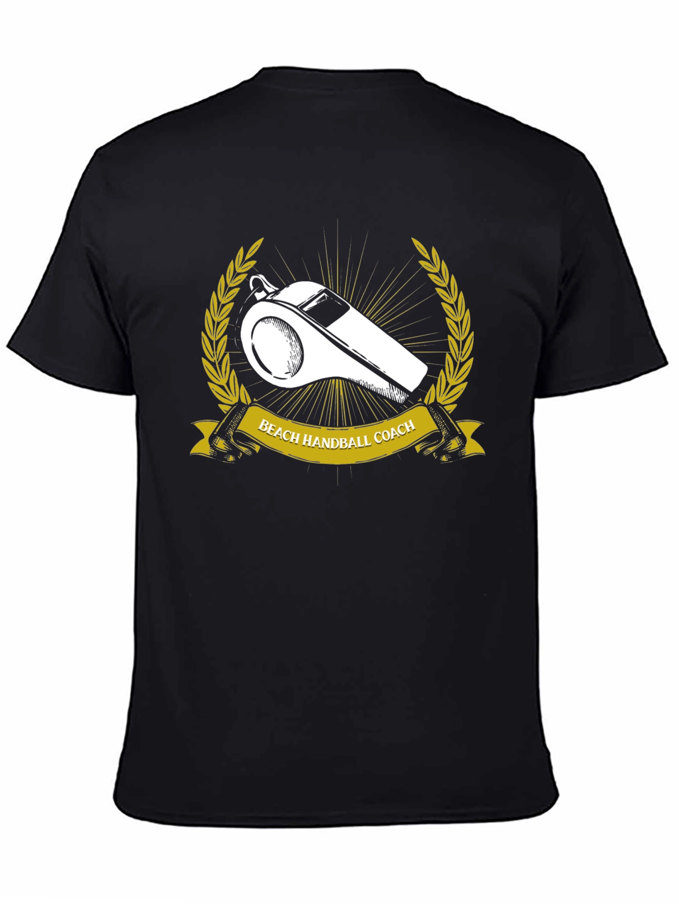 Beach Handball Coach T-Shirt: Whistle & Laurel Design