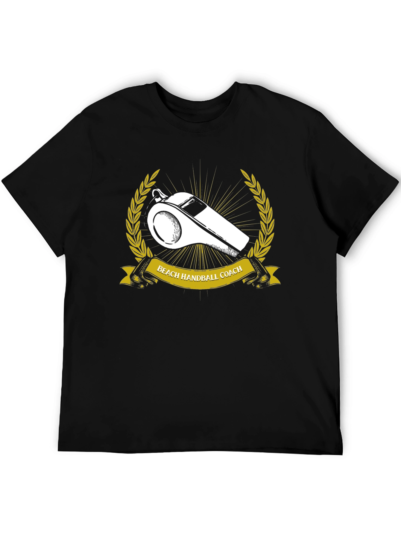 Beach Handball Coach T-Shirt: Whistle & Laurel Design