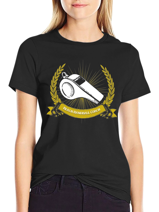 Beach Handball Coach T-Shirt: Whistle & Laurel Design