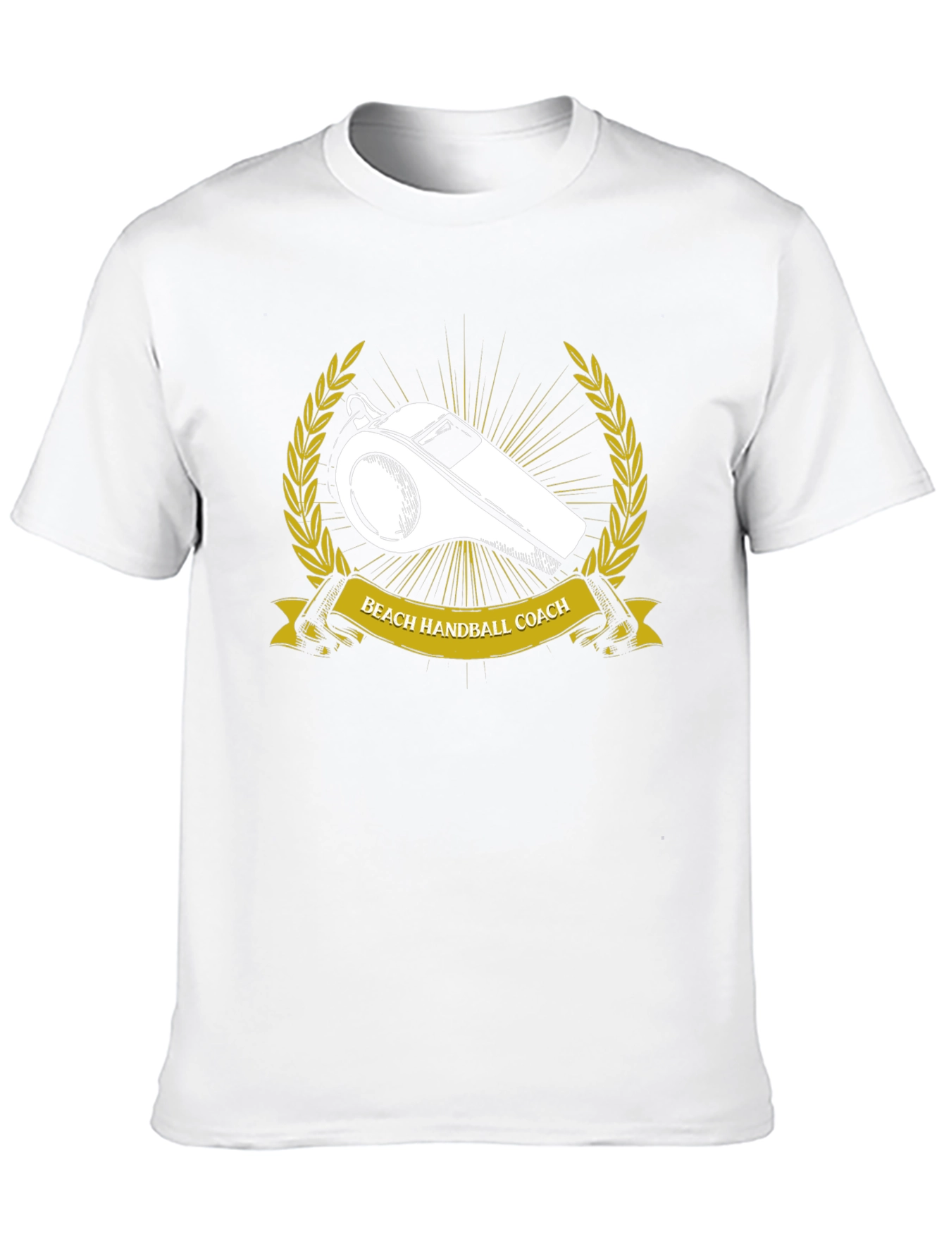 Beach Handball Coach T-Shirt: Whistle & Laurel Design