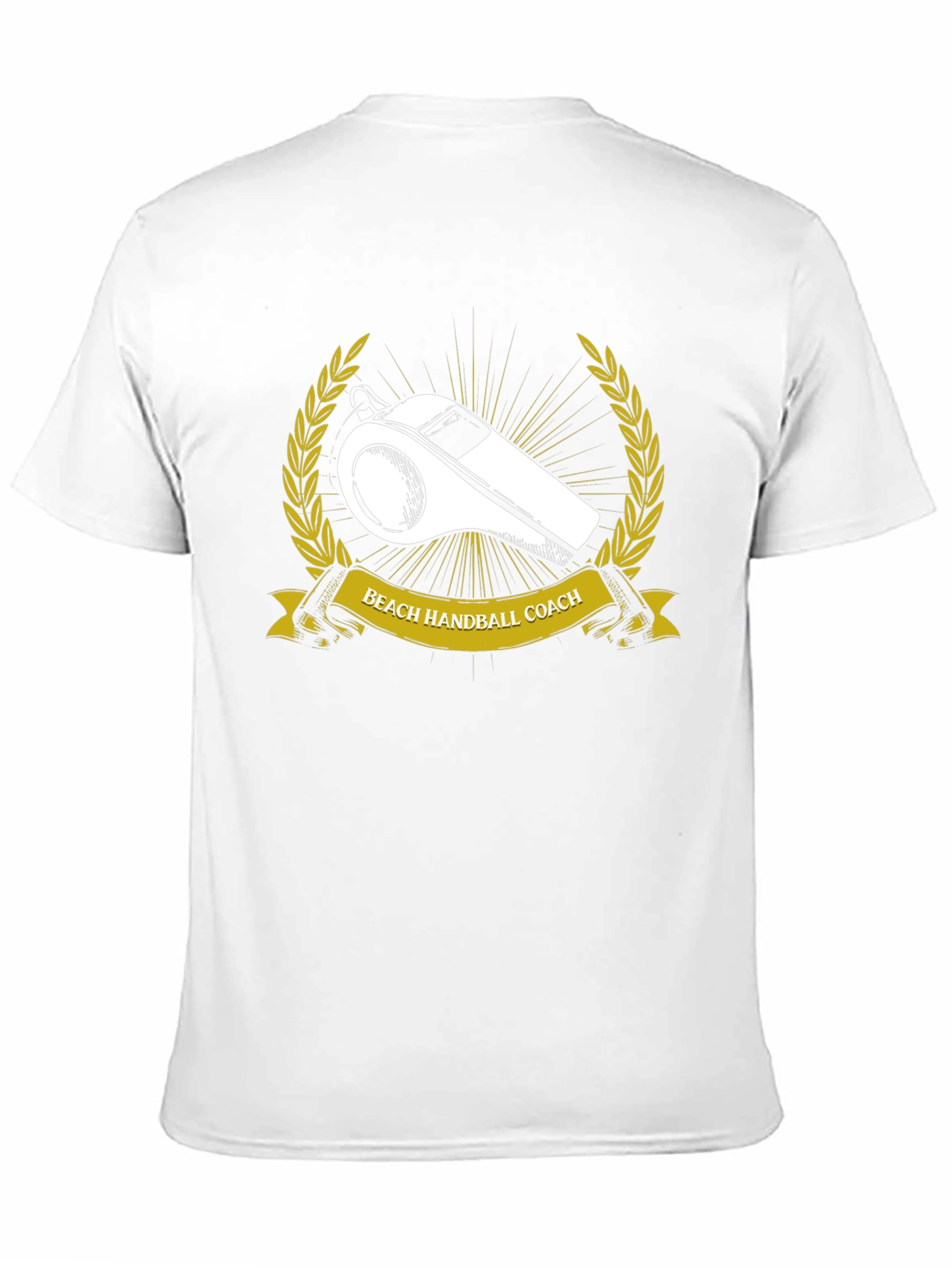 Beach Handball Coach T-Shirt: Whistle & Laurel Design