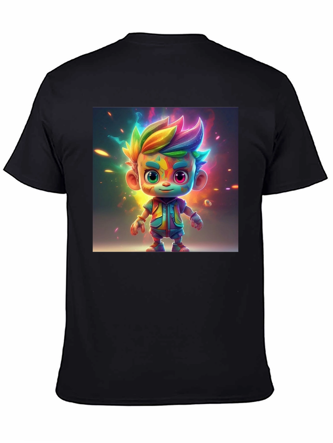 Rainbow Cartoon Character Graphic Tee - Black