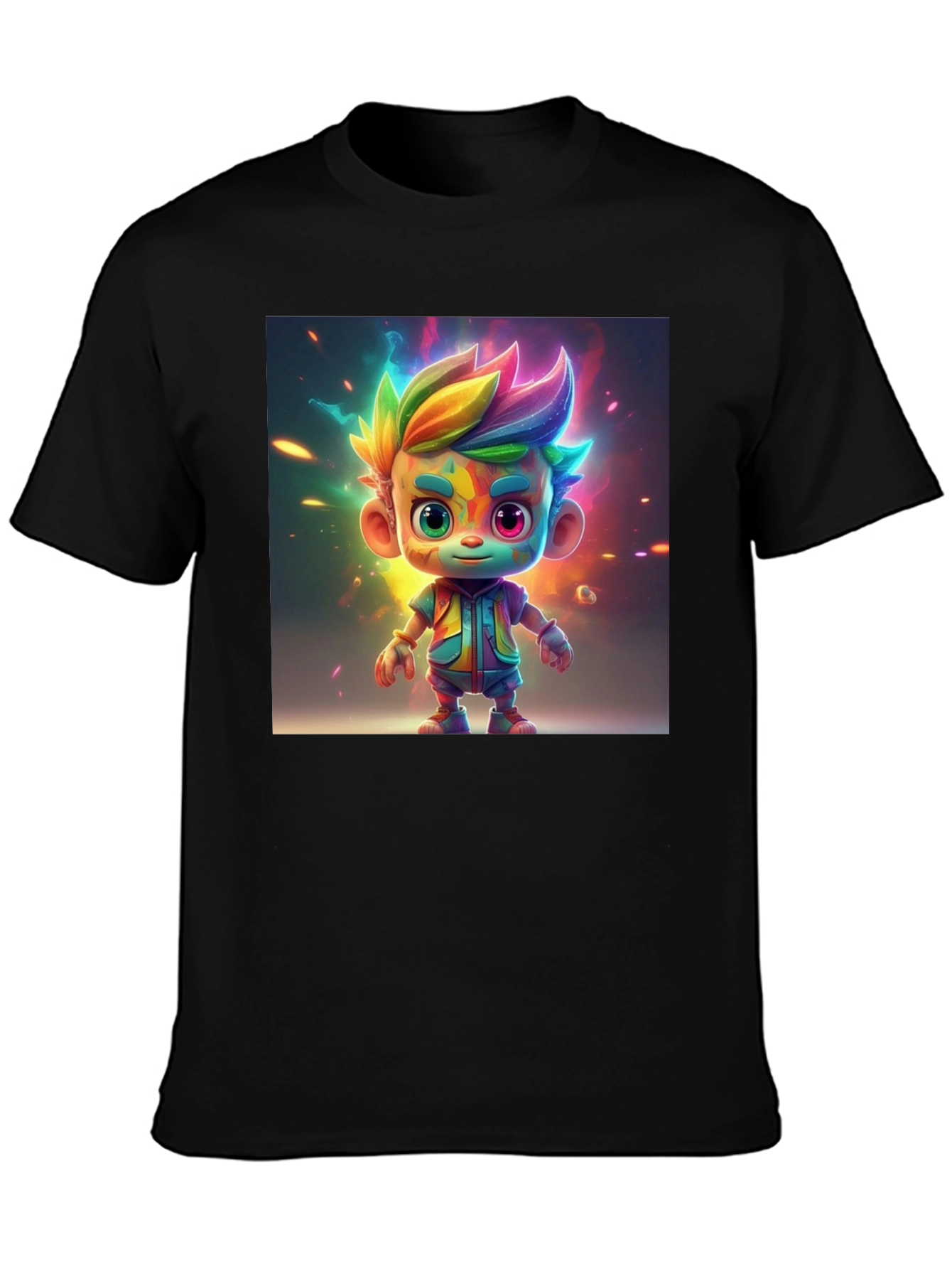 Rainbow Cartoon Character Graphic Tee - Black