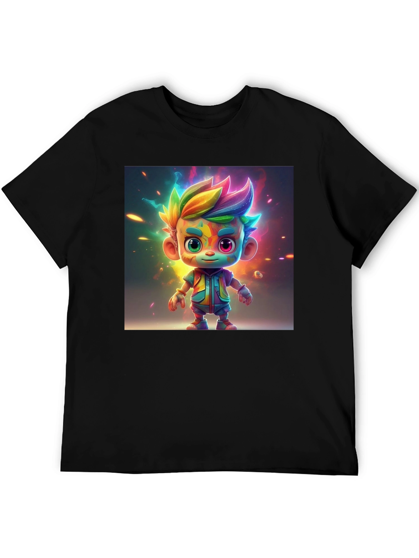Rainbow Cartoon Character Graphic Tee - Black