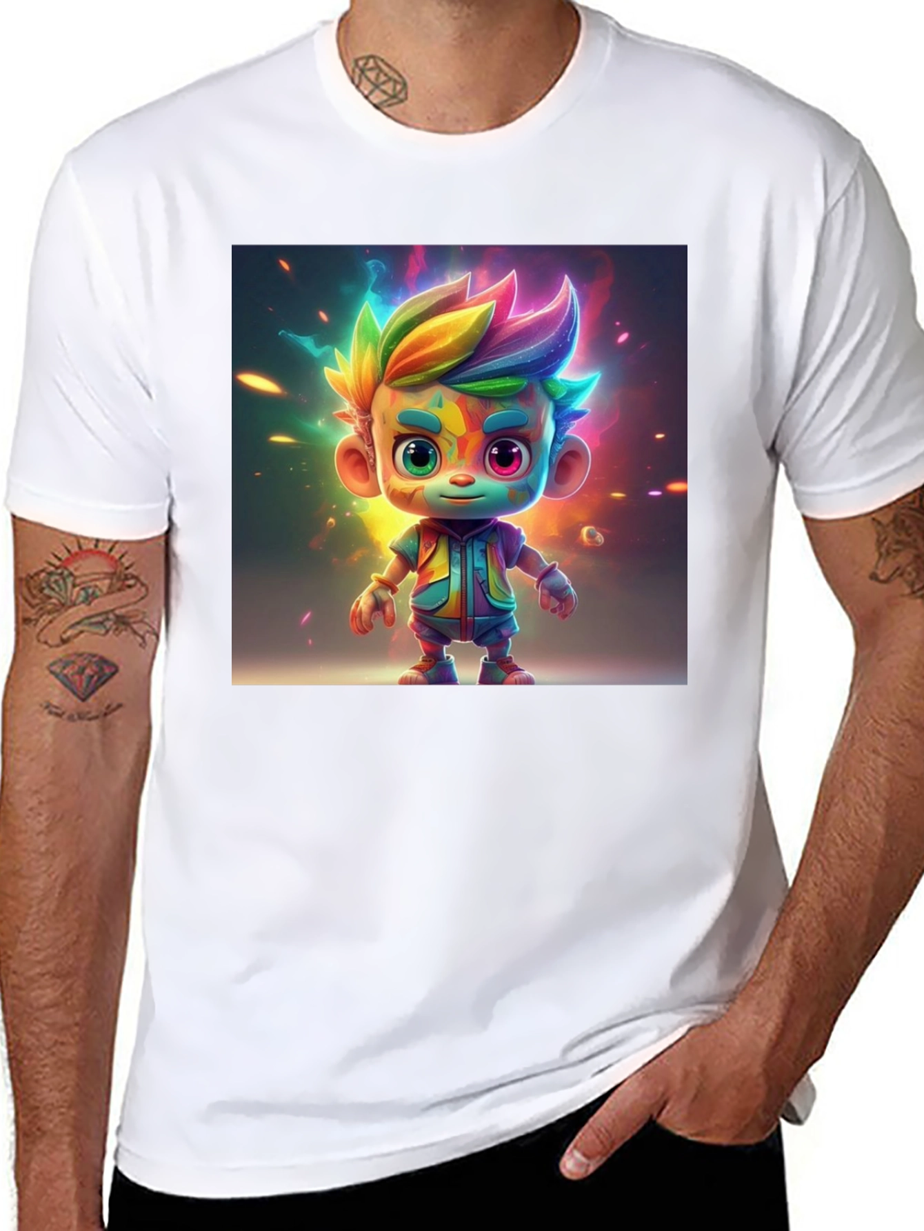 Rainbow Cartoon Character Graphic Tee - Black