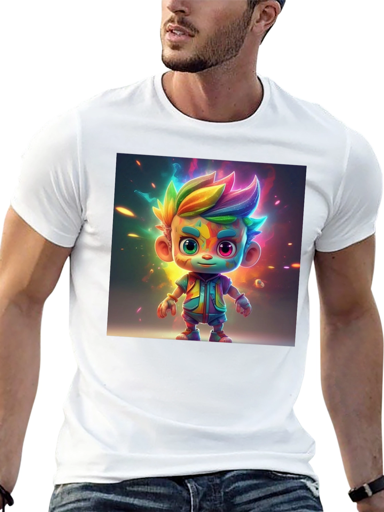 Rainbow Cartoon Character Graphic Tee - Black