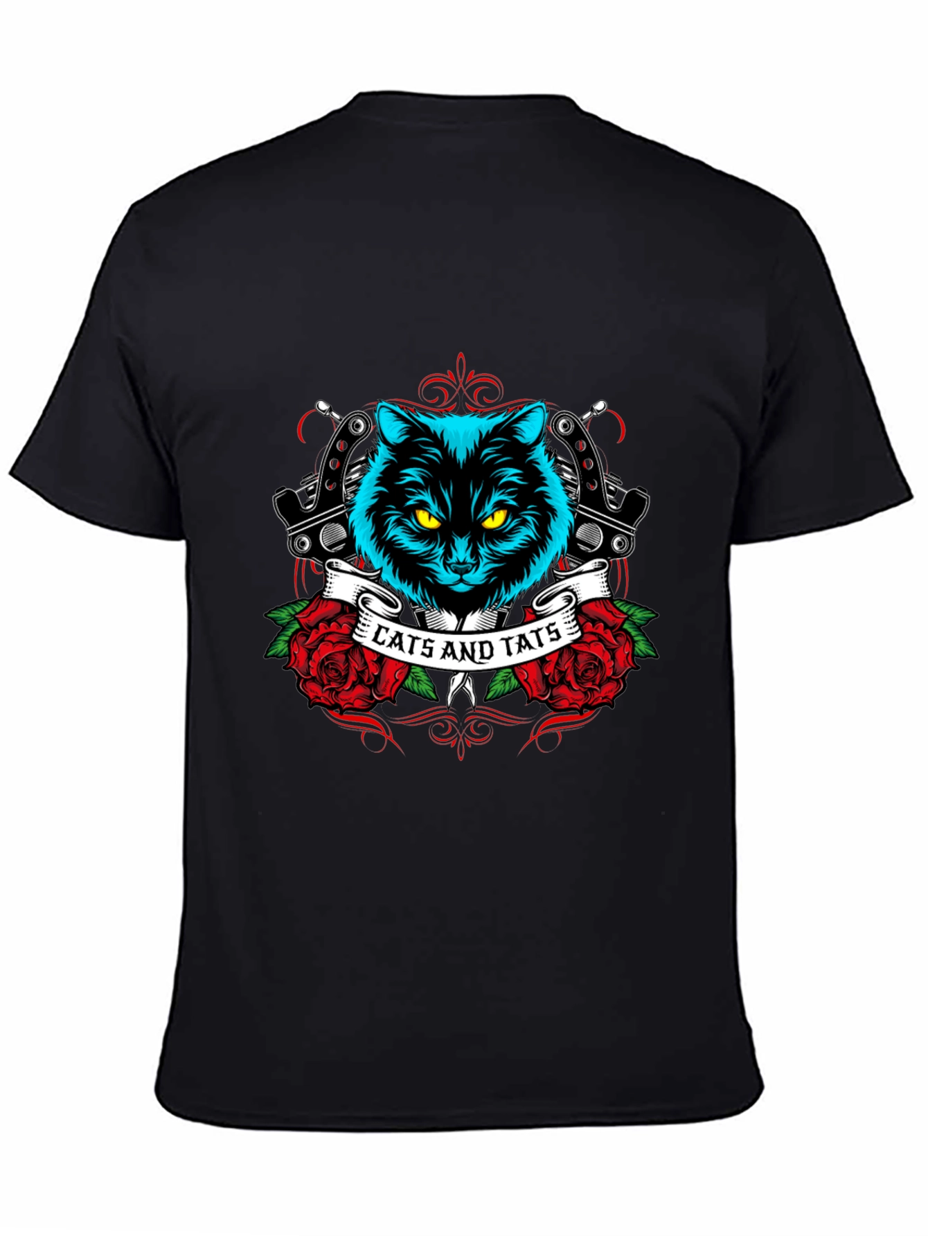 Cats and Tats Black Graphic T-Shirt