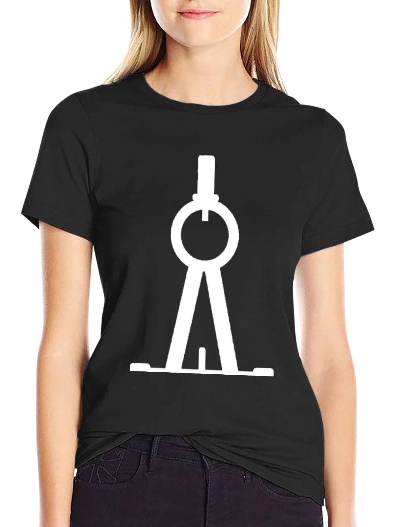 Modern White Compass Graphic Print Black T-Shirt