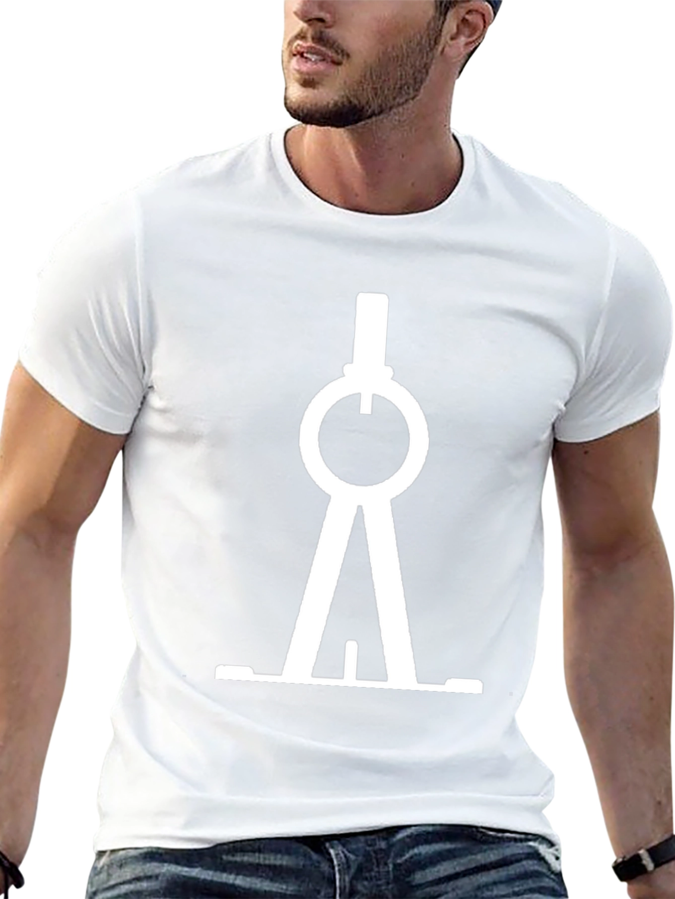 Modern White Compass Graphic Print Black T-Shirt