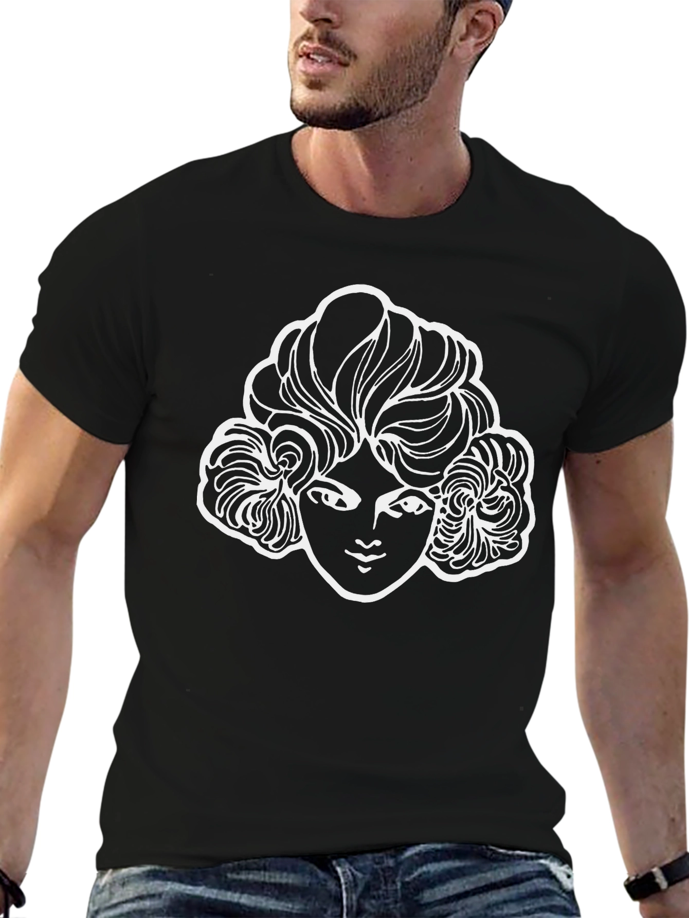 Graphic Tee - White Face Design on Black Shirt
