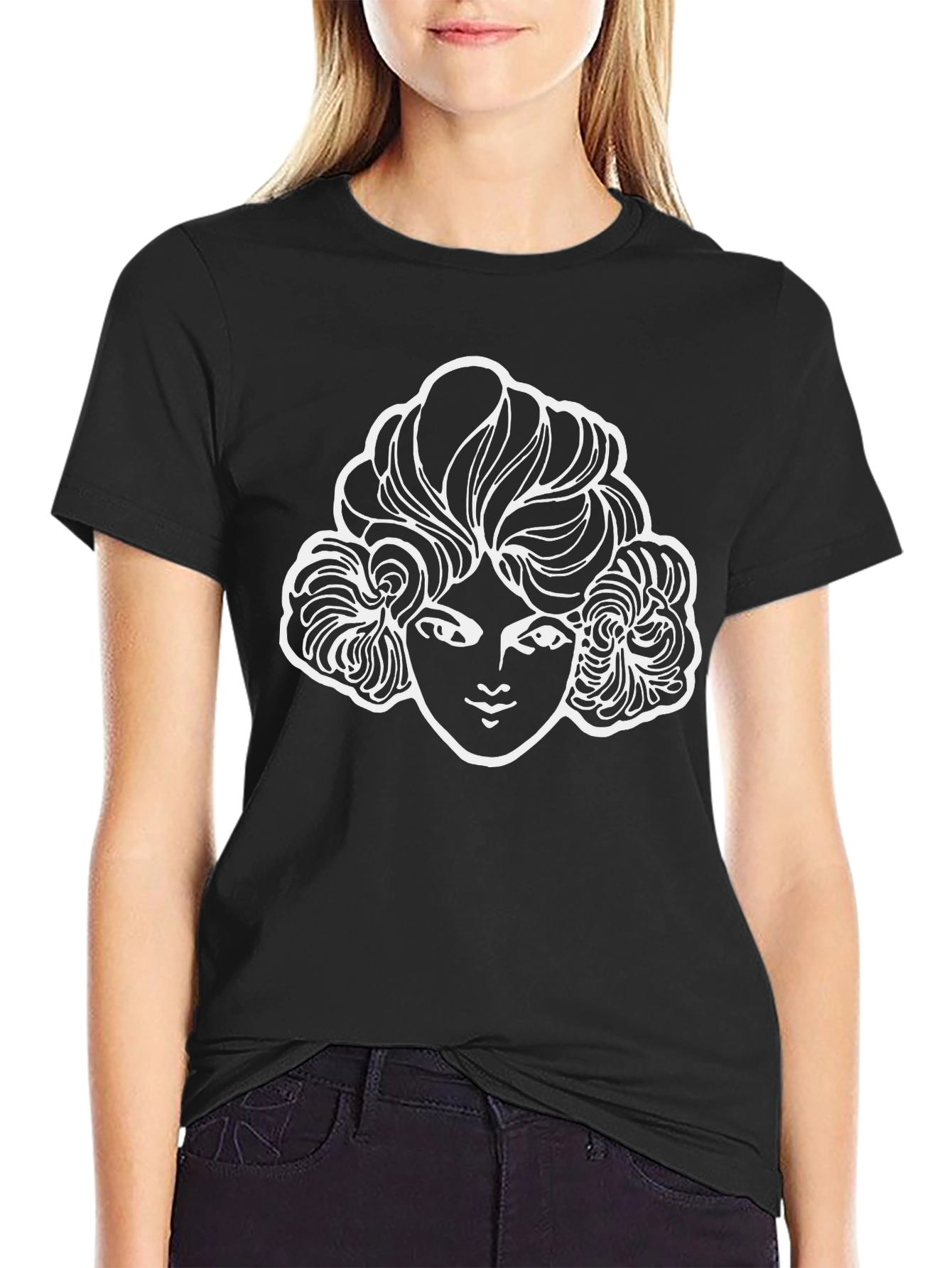 Graphic Tee - White Face Design on Black Shirt
