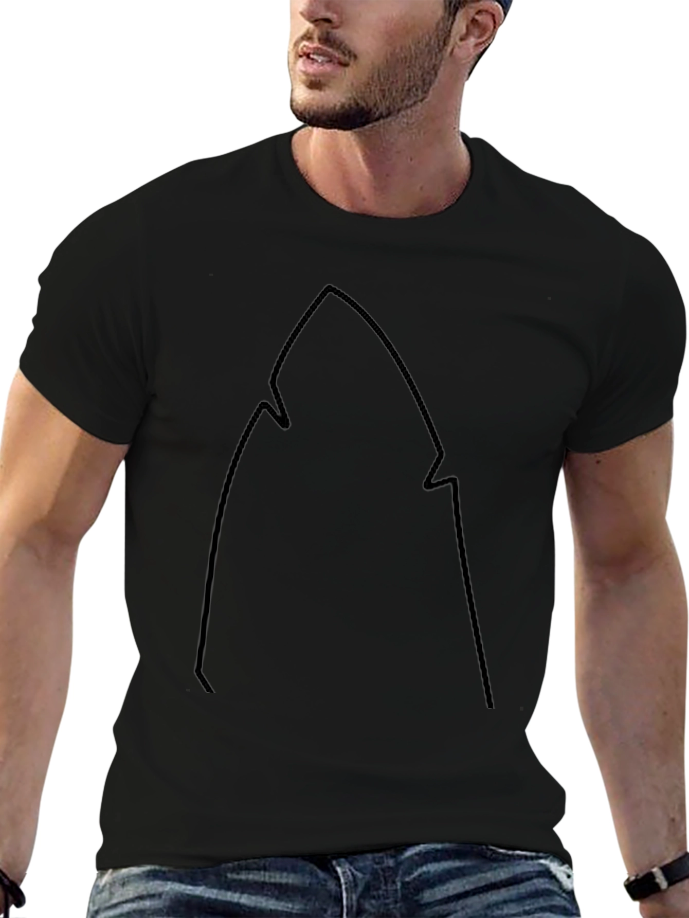 Shark Fin Outline Black T-Shirt - Casual Style