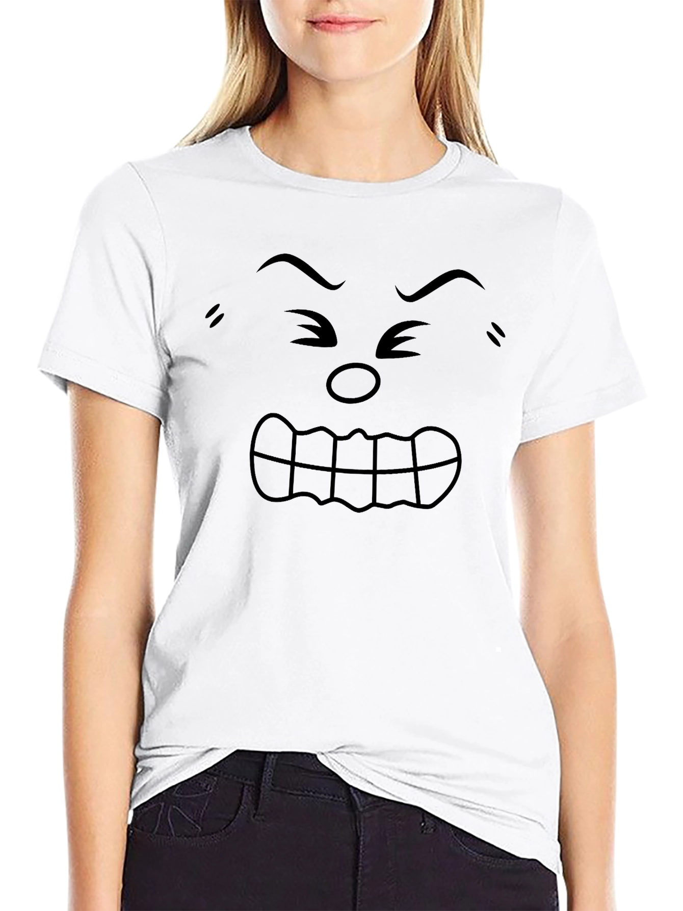 Angry Face Graphic Tee - Black Cotton T-Shirt