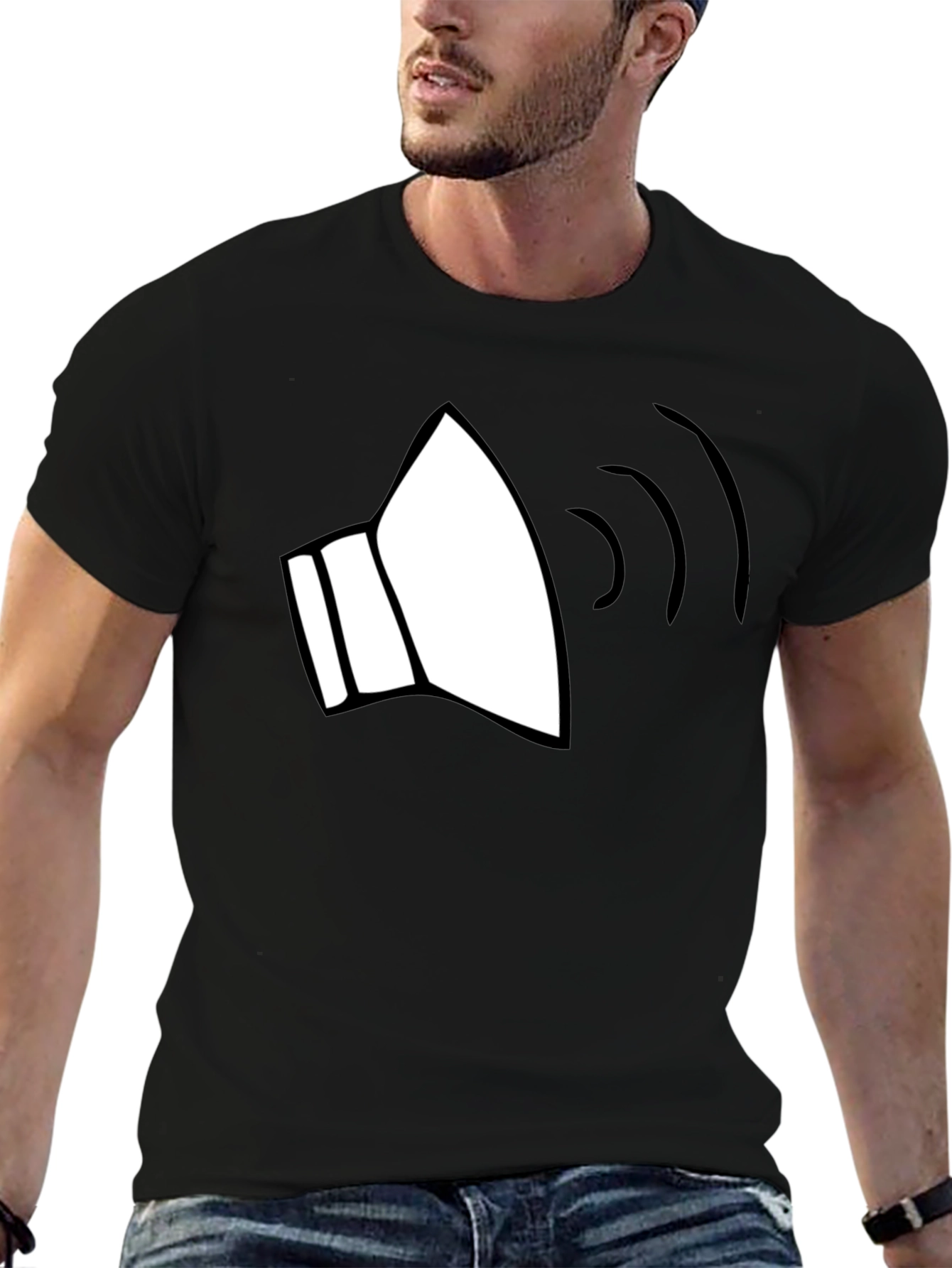 Sound Wave Graphic Tee - Black Cotton Blend