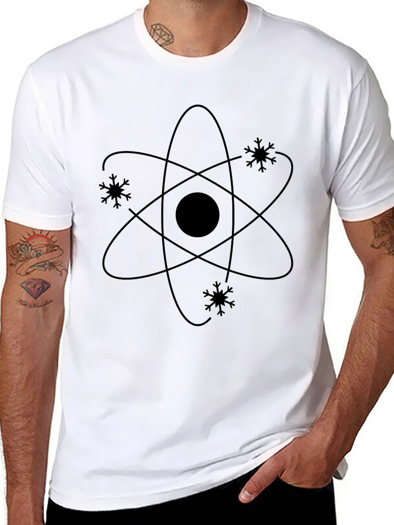 Atom Snowflake Black T-Shirt - Science Geek Style