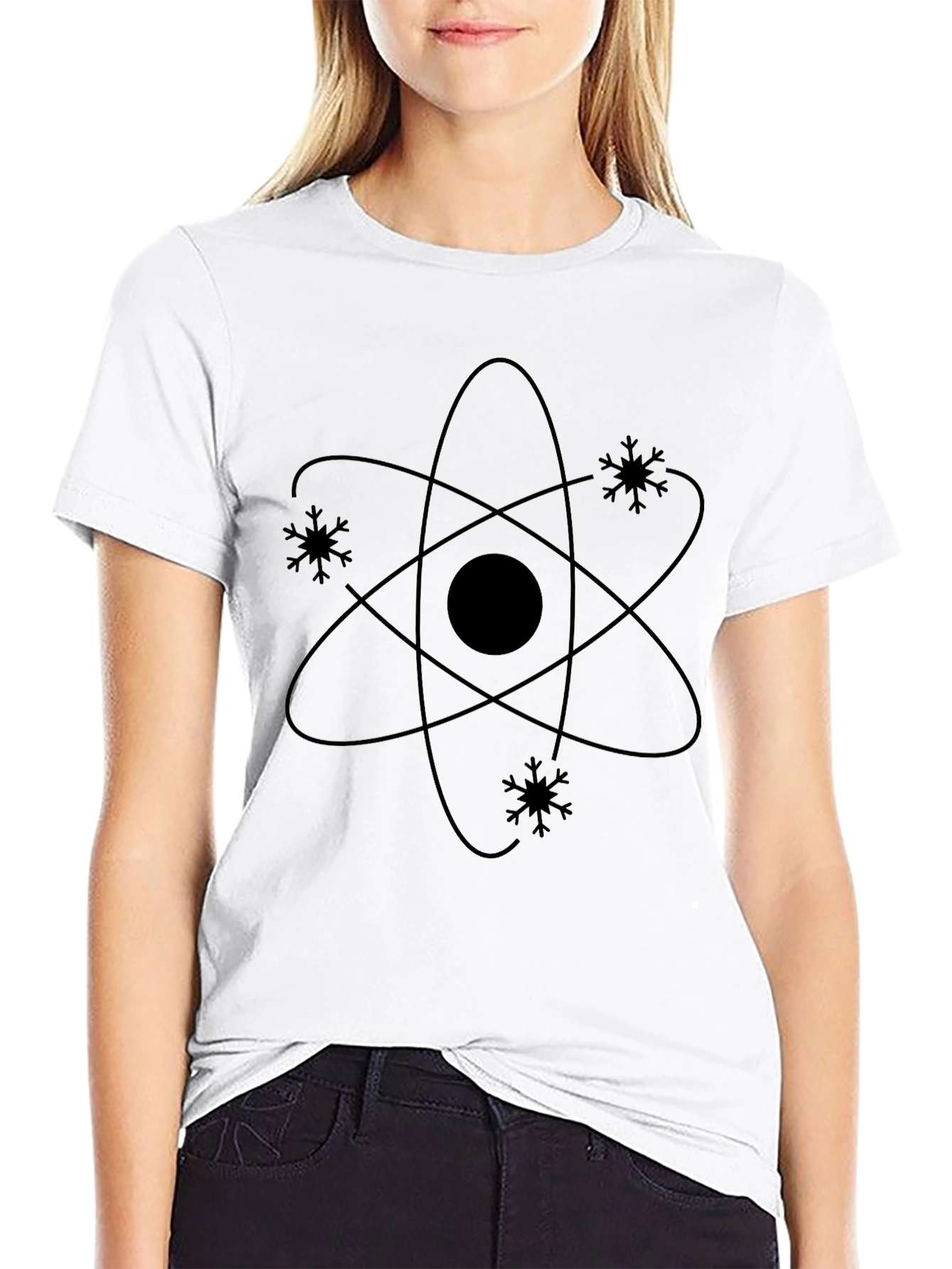 Atom Snowflake Black T-Shirt - Science Geek Style
