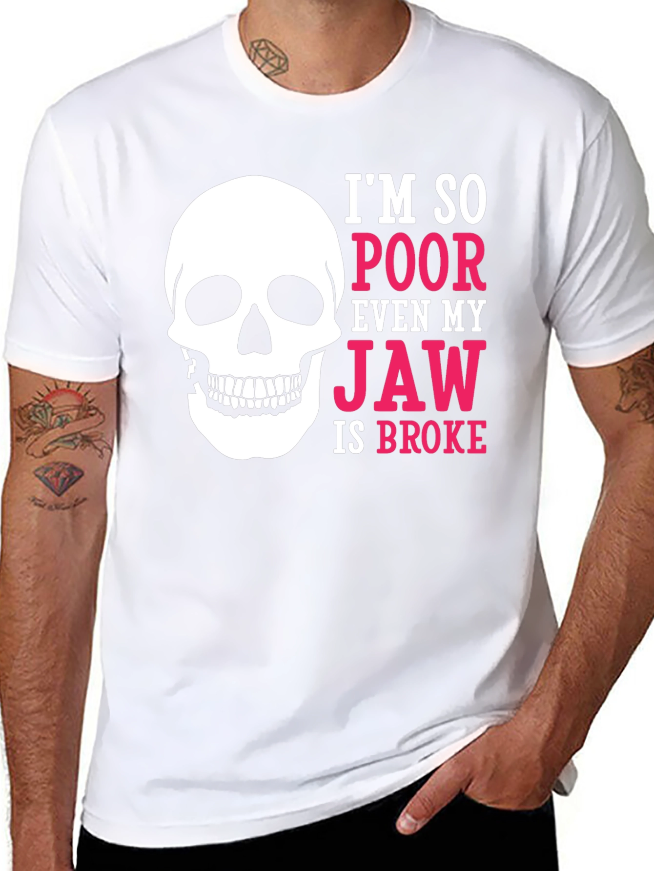 Poor Broke Jaw Skull Graphic T-Shirt