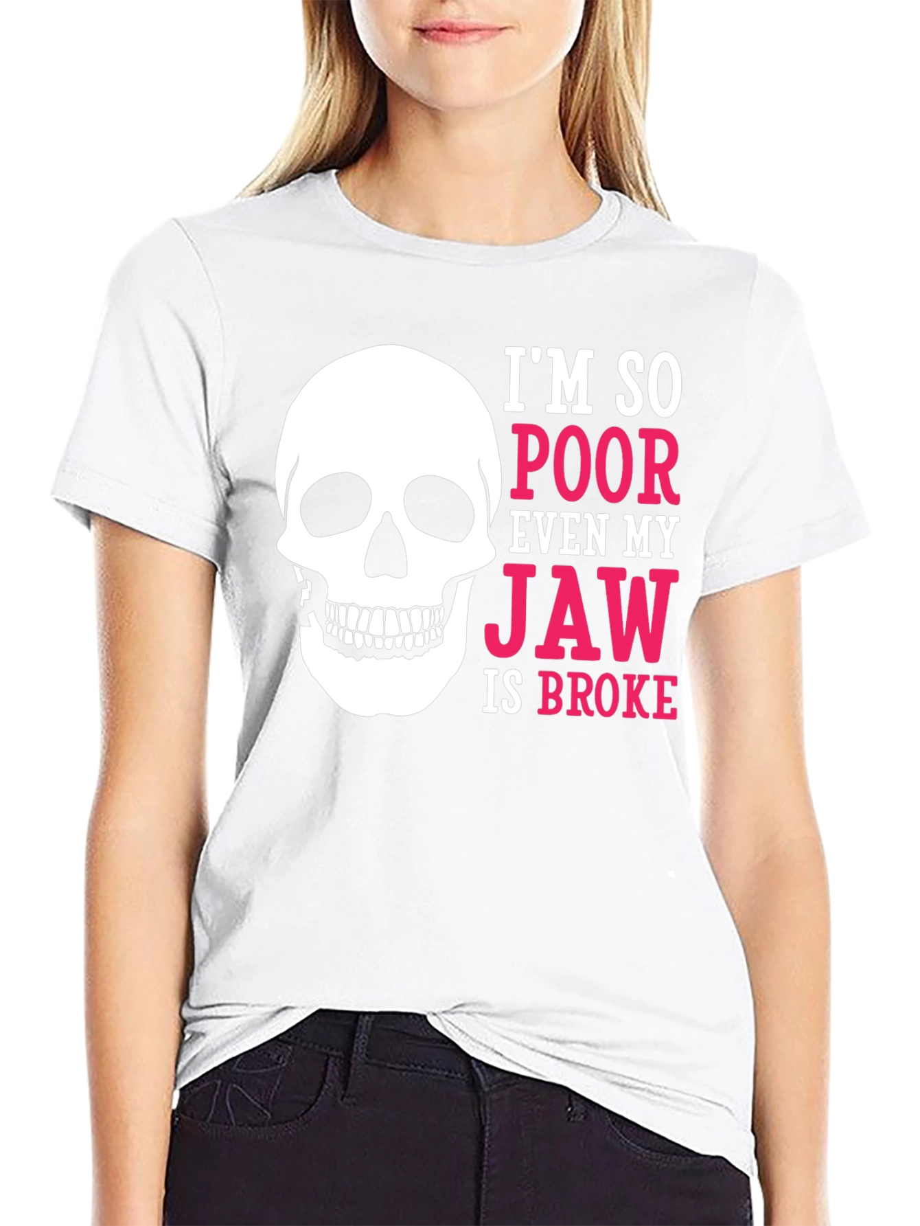 Poor Broke Jaw Skull Graphic T-Shirt