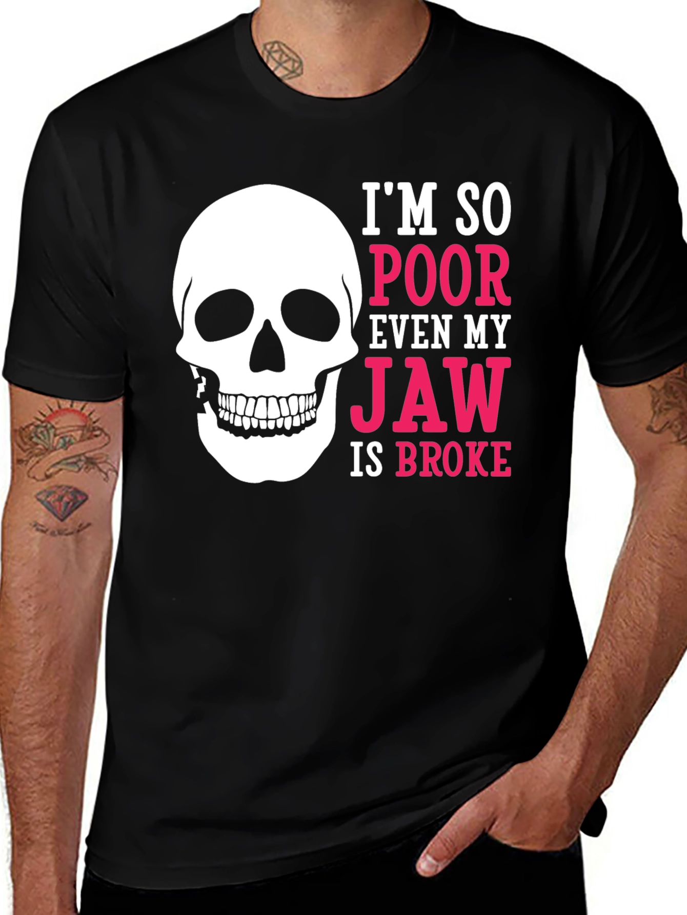 Poor Broke Jaw Skull Graphic T-Shirt