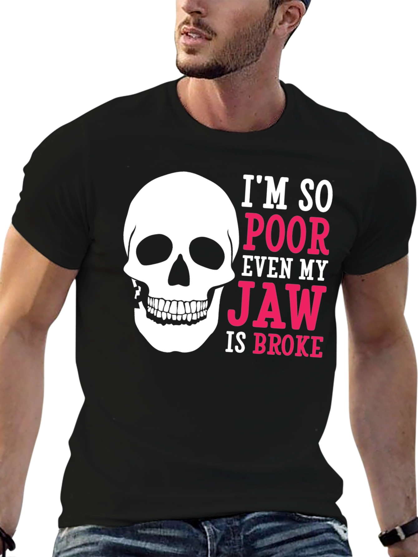 Poor Broke Jaw Skull Graphic T-Shirt