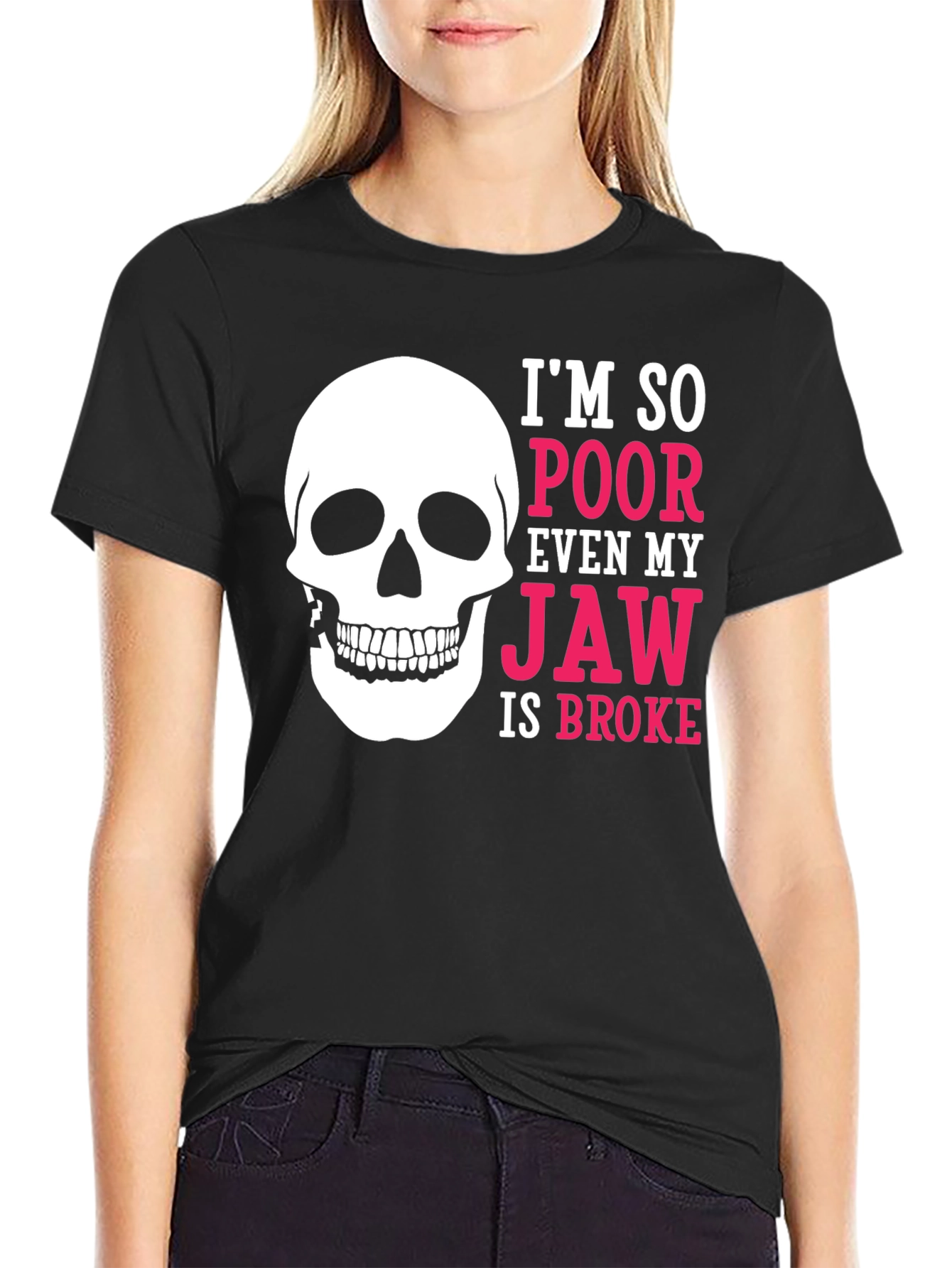 Poor Broke Jaw Skull Graphic T-Shirt
