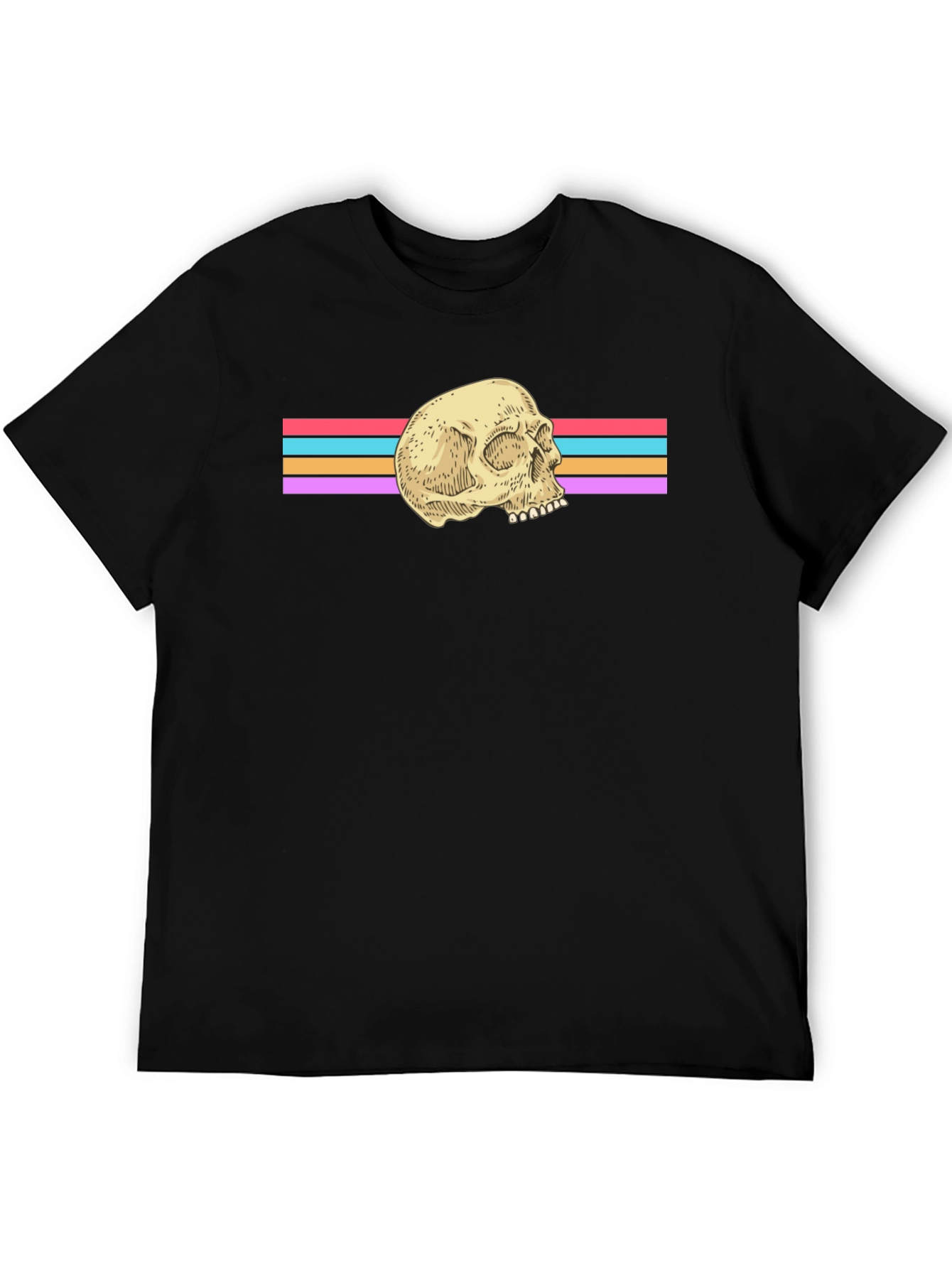 Retro Skull Graphic Tee - Black Cotton Blend