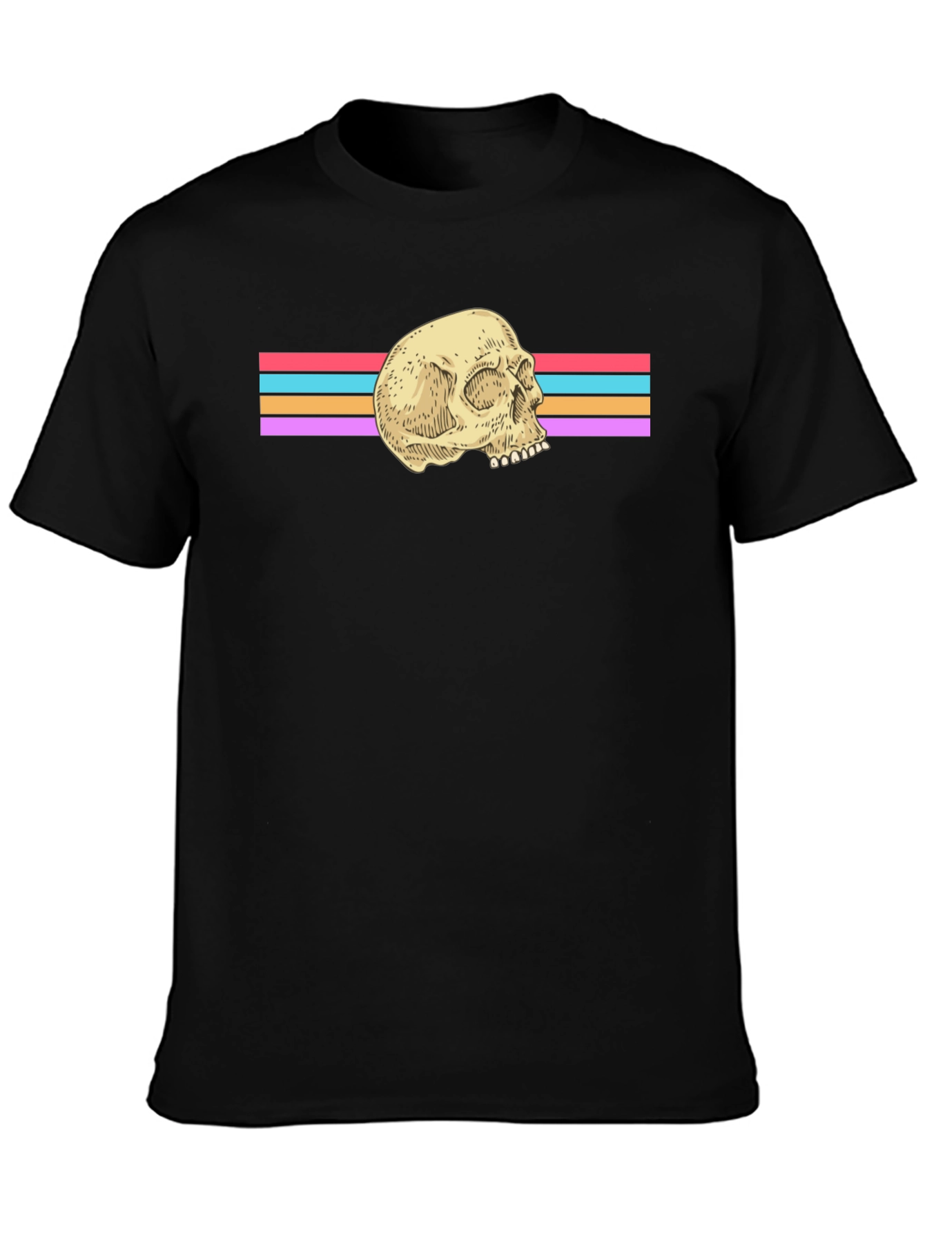 Retro Skull Graphic Tee - Black Cotton Blend