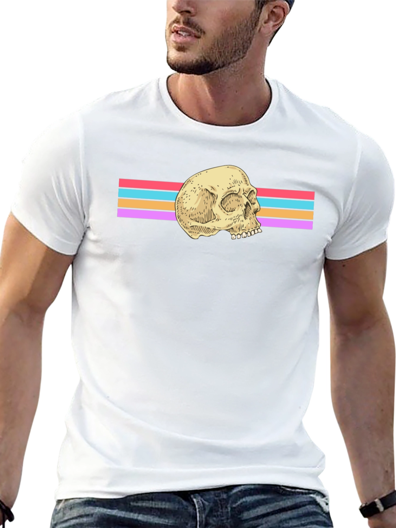 Retro Skull Graphic Tee - Black Cotton Blend