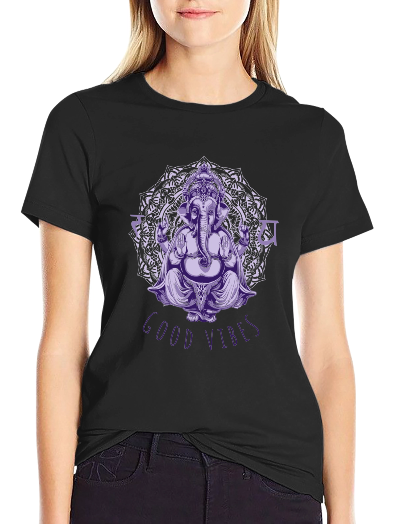 Ganesh Good Vibes Black Graphic T-Shirt