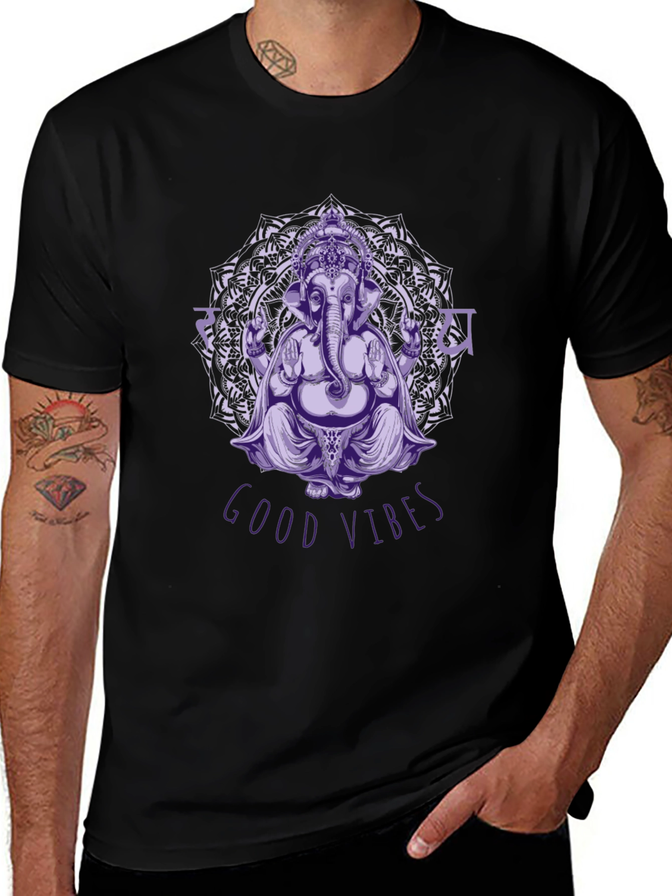 Ganesh Good Vibes Black Graphic T-Shirt