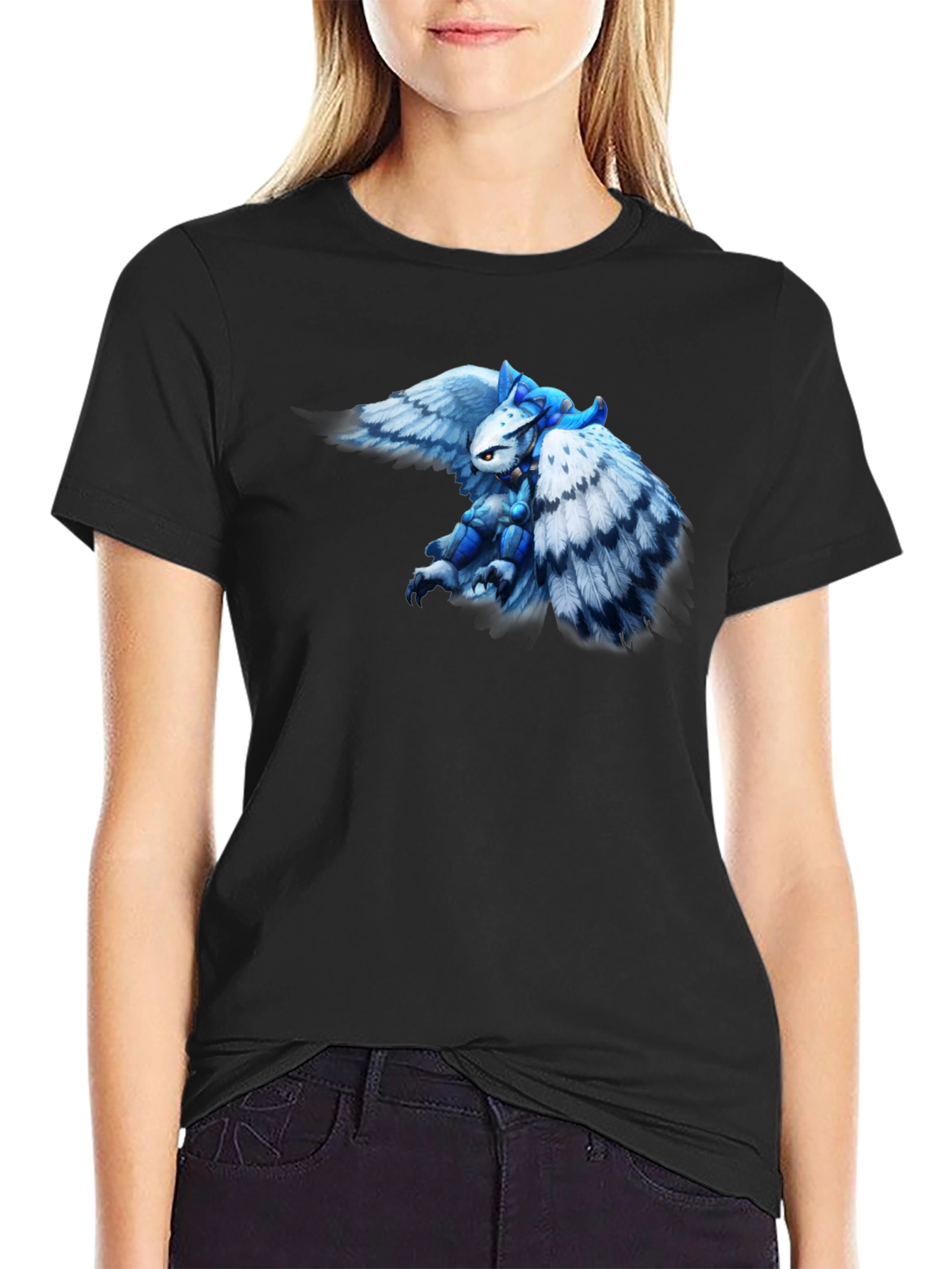 Fantasy Owl Knight Graphic Tee - Black Cotton T-Shirt