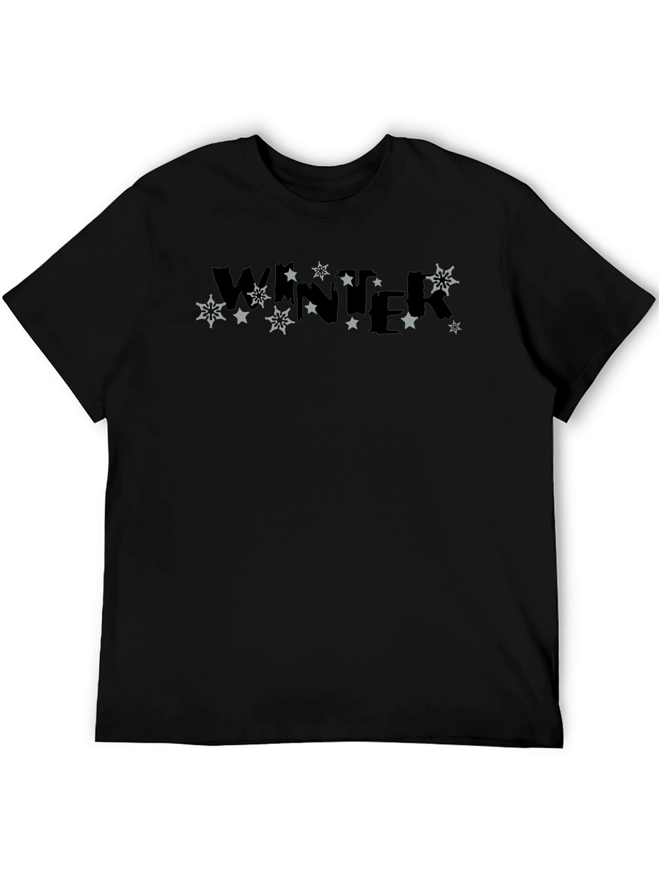 Winter Stars Graphic Print Black T-Shirt