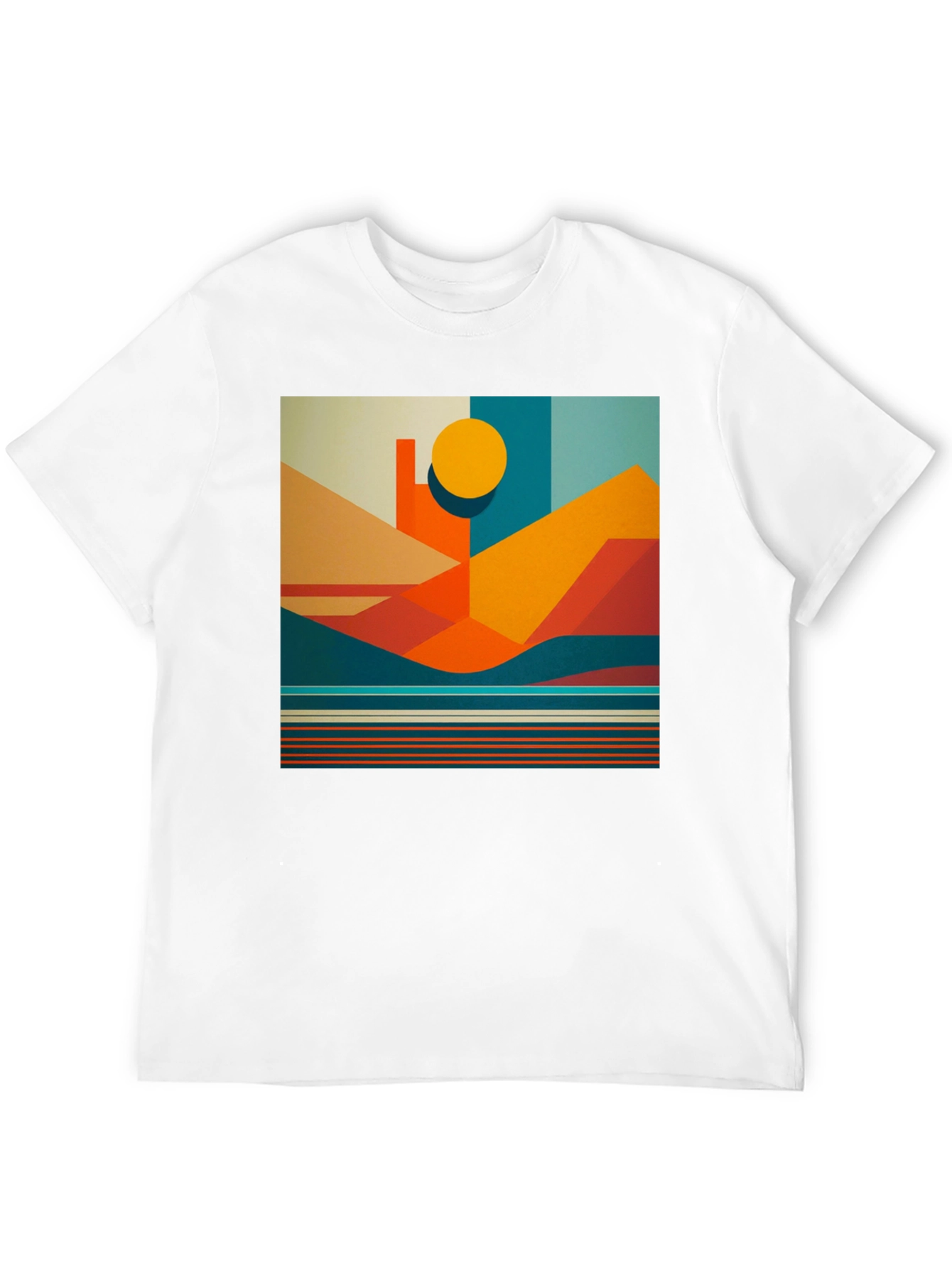 Geometric Landscape Graphic Tee - Modern Art Shirt