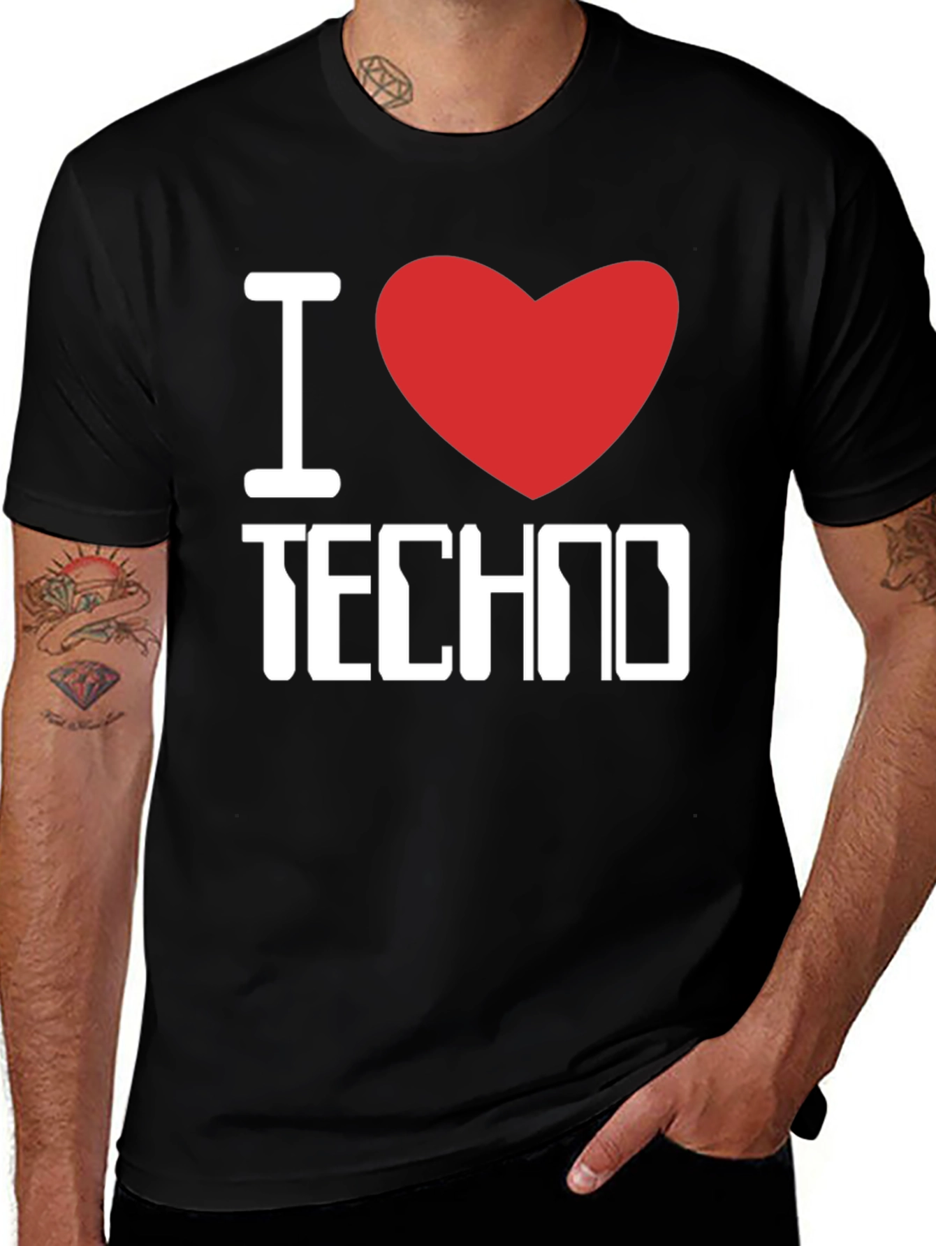 I Love Techno Black T-Shirt - Music Lover Tee