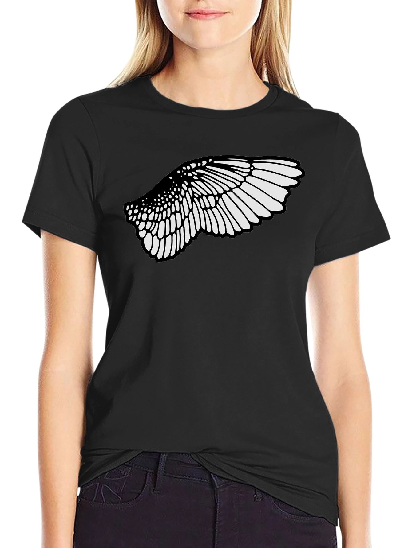 Black T-Shirt with Wing Graphic