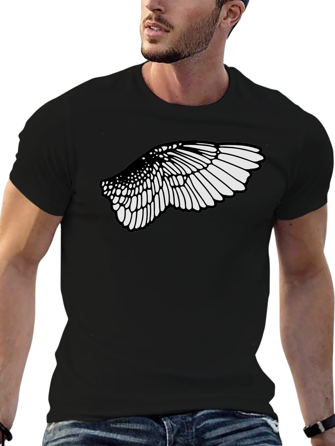 Black T-Shirt with Wing Graphic