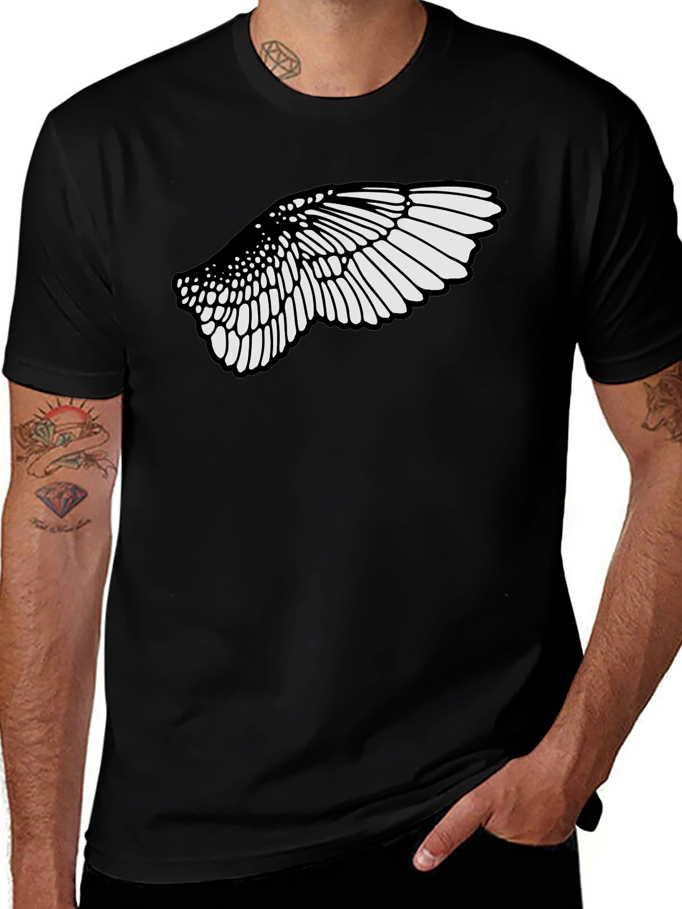 Black T-Shirt with Wing Graphic