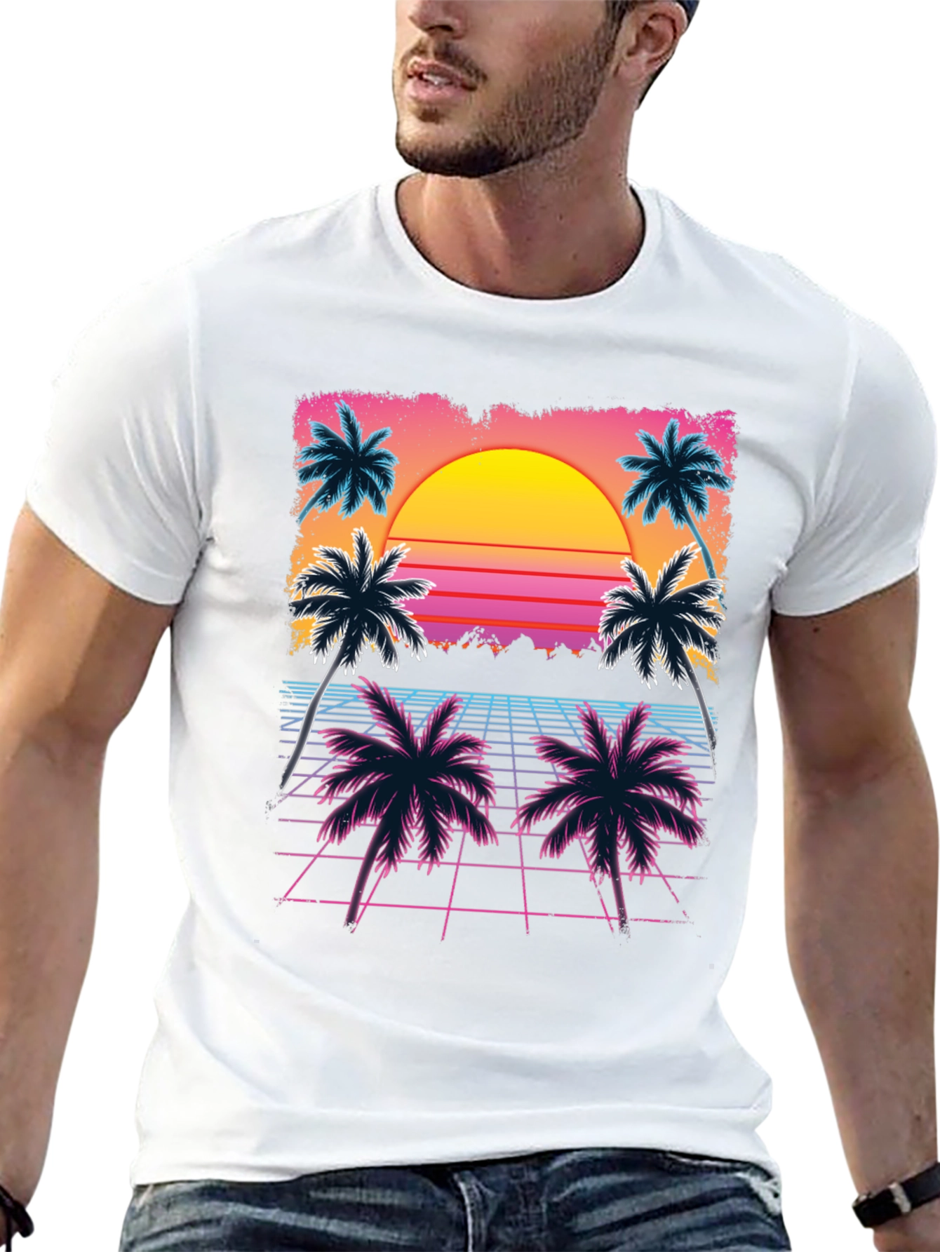 Retro Sunset Palm Tree Graphic Tee