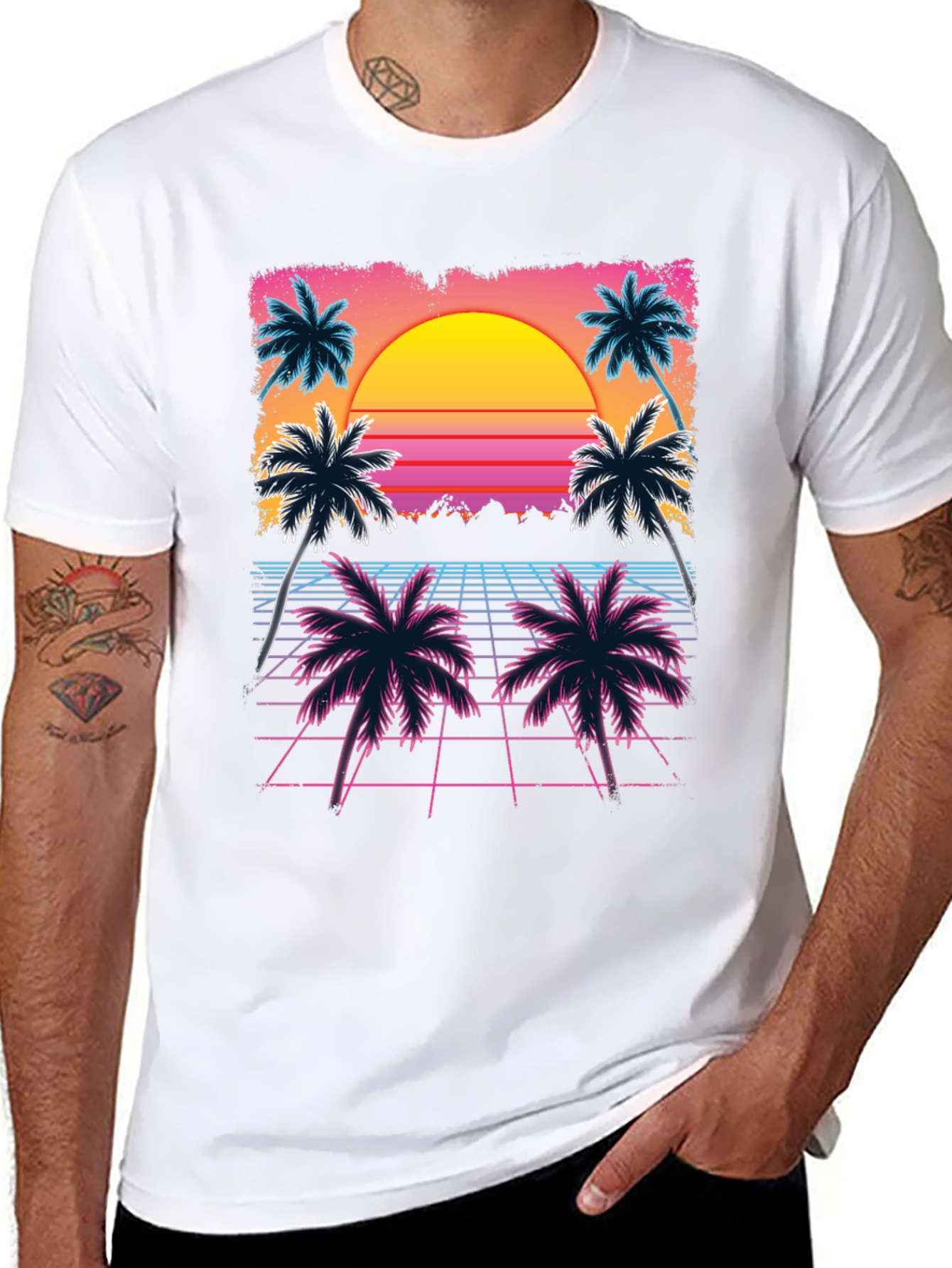 Retro Sunset Palm Tree Graphic Tee