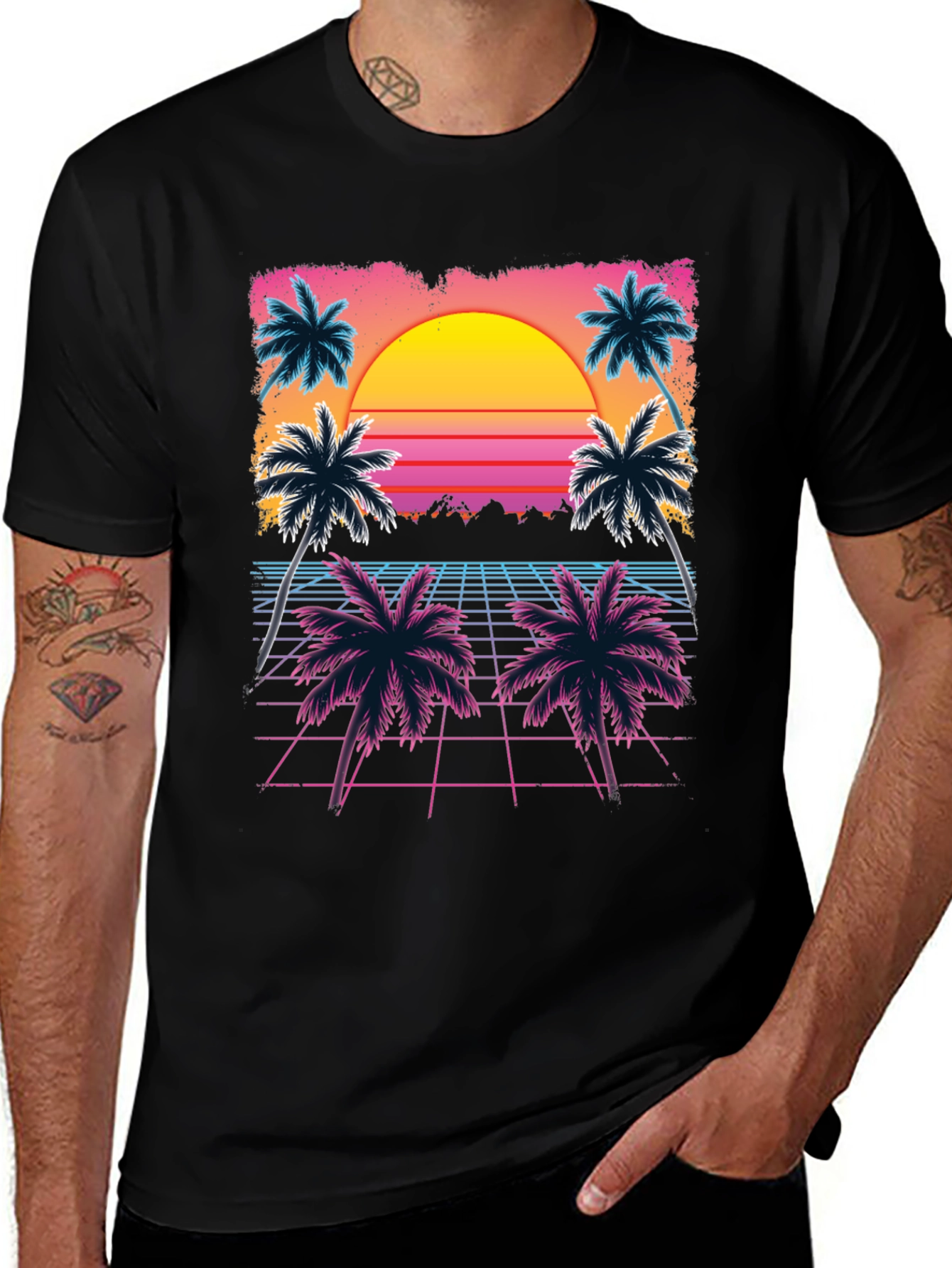 Retro Sunset Palm Tree Graphic Tee