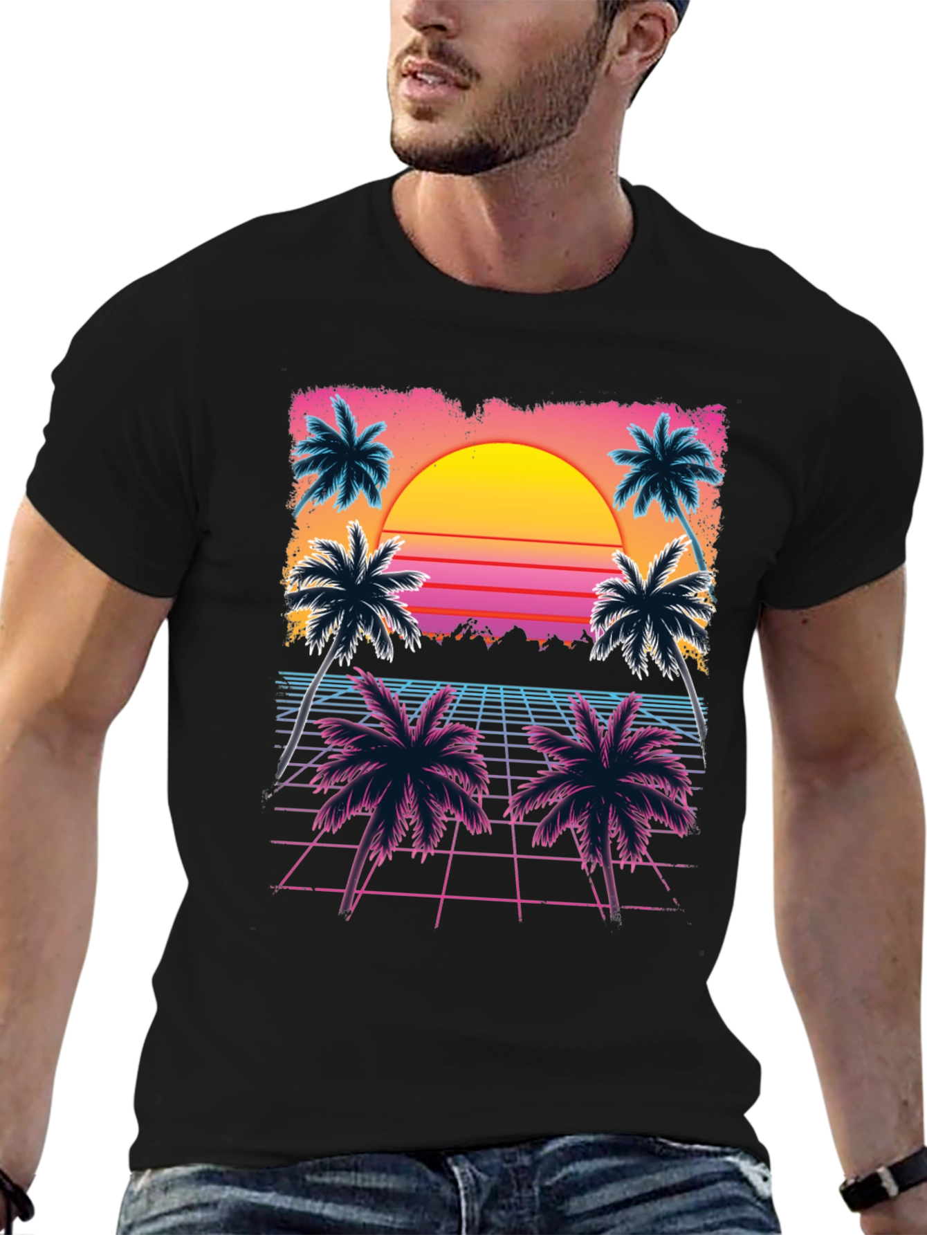 Retro Sunset Palm Tree Graphic Tee