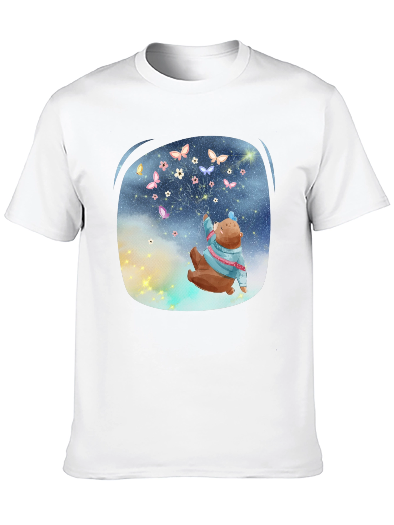 Bear Butterfly Graphic Black T-Shirt
