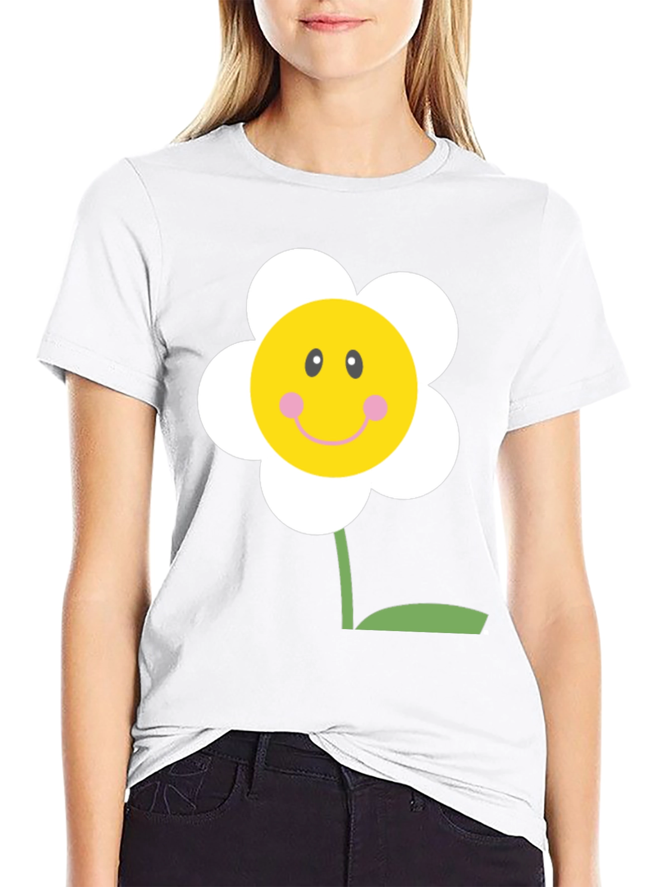Happy Flower Graphic Tee - Black Cotton Shirt