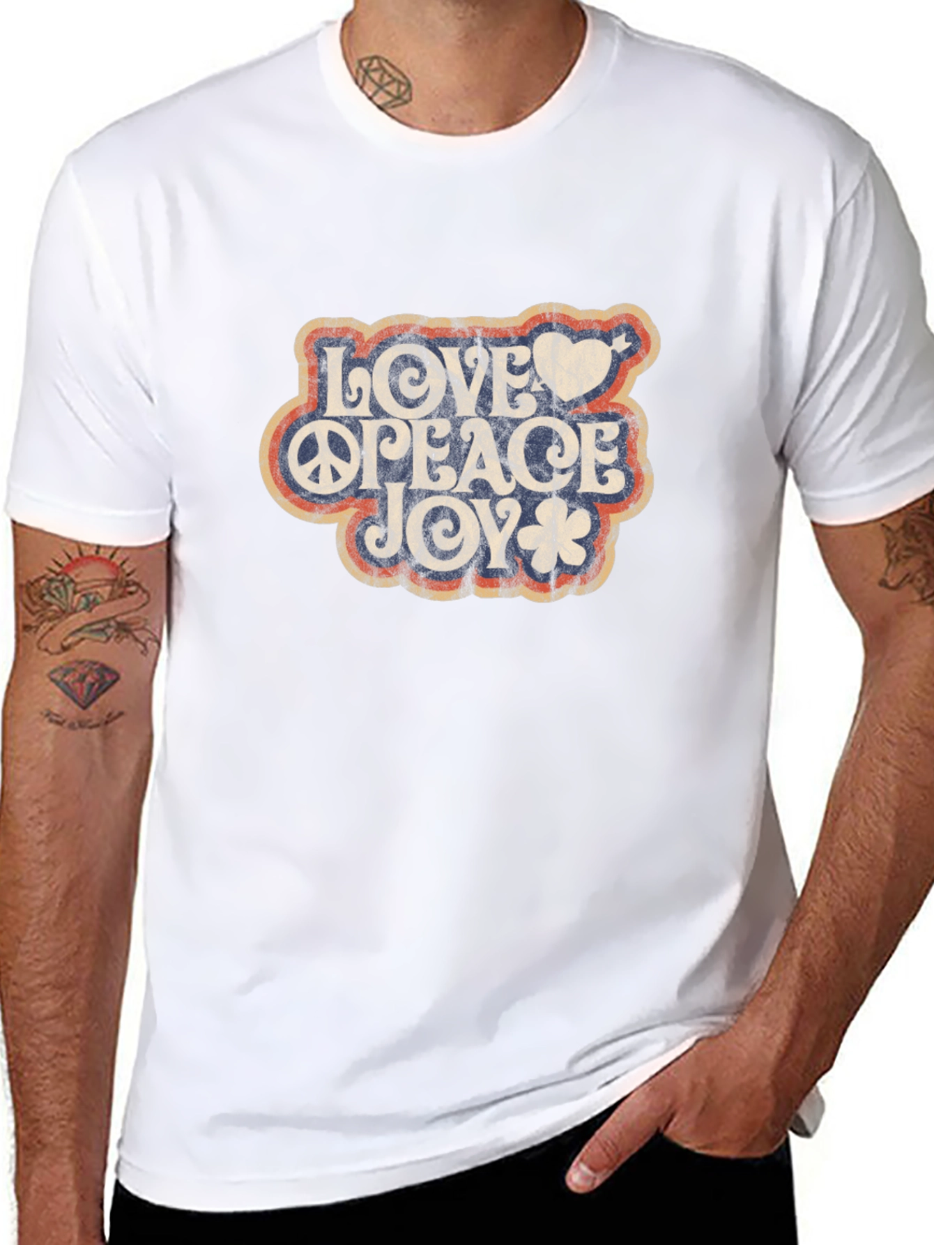 Love Peace Joy Retro Graphic T-Shirt - Black