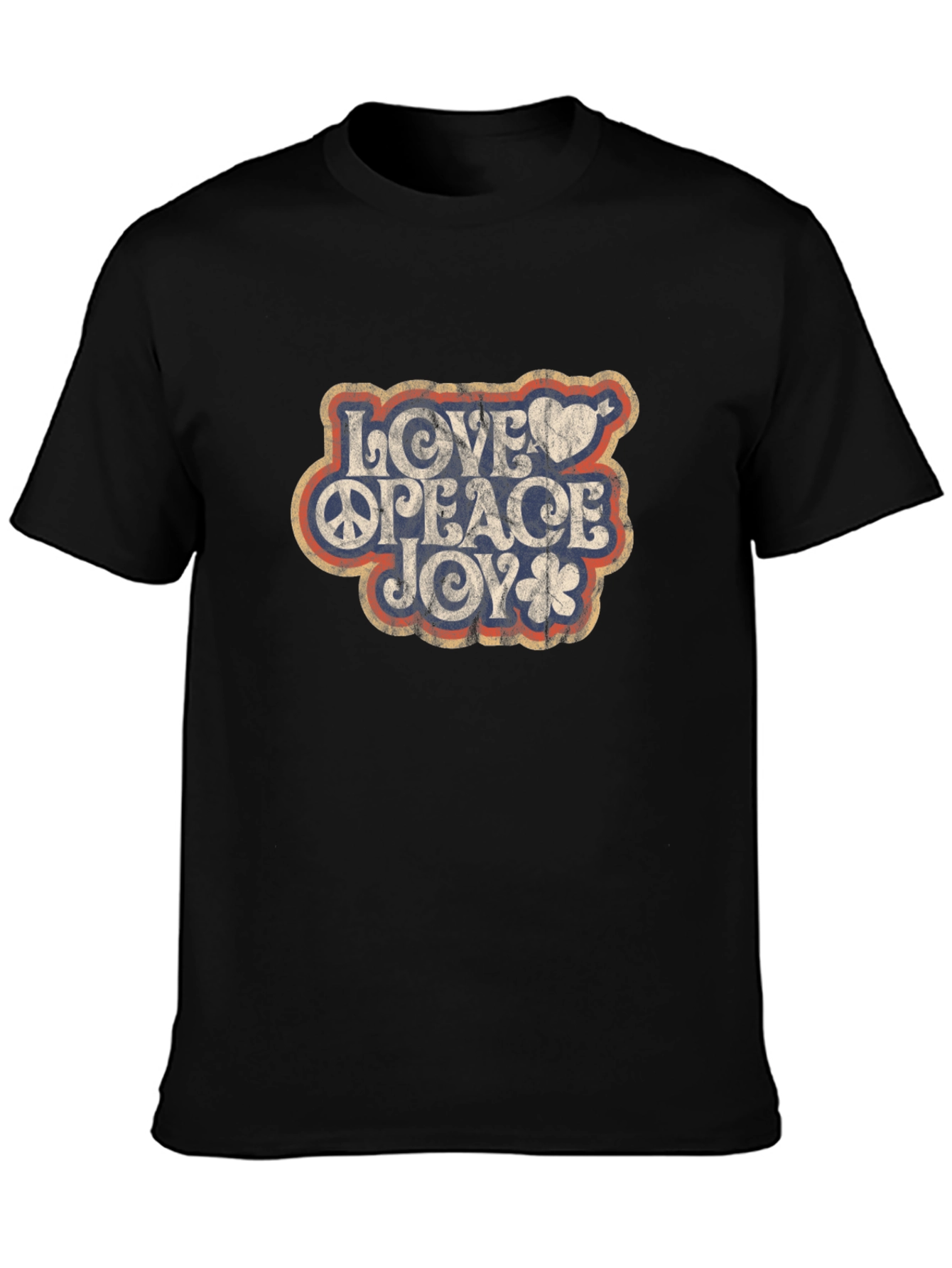 Love Peace Joy Retro Graphic T-Shirt - Black