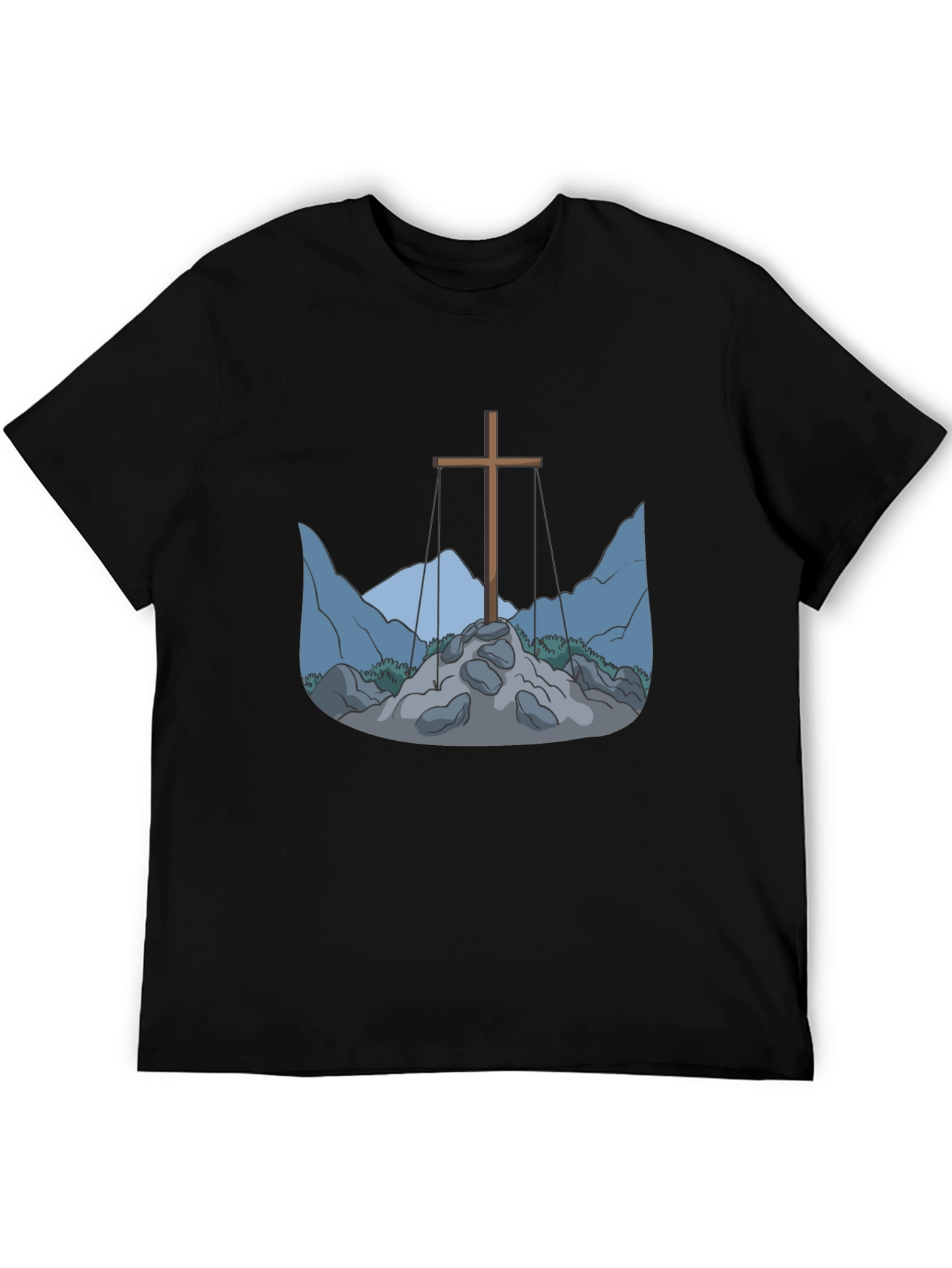 Cross and Mountain Graphic Tee - Black