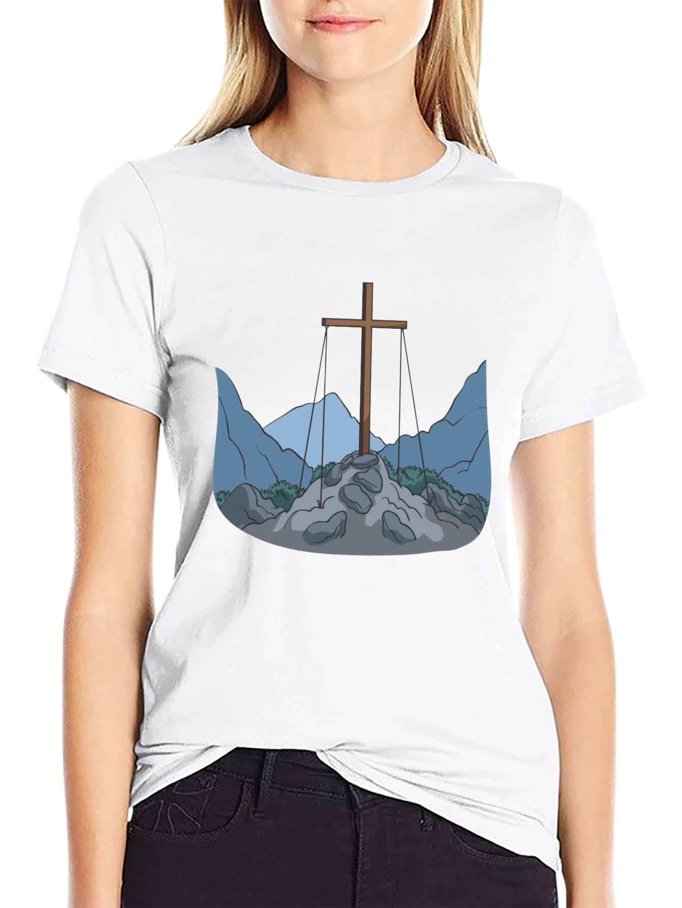 Cross and Mountain Graphic Tee - Black