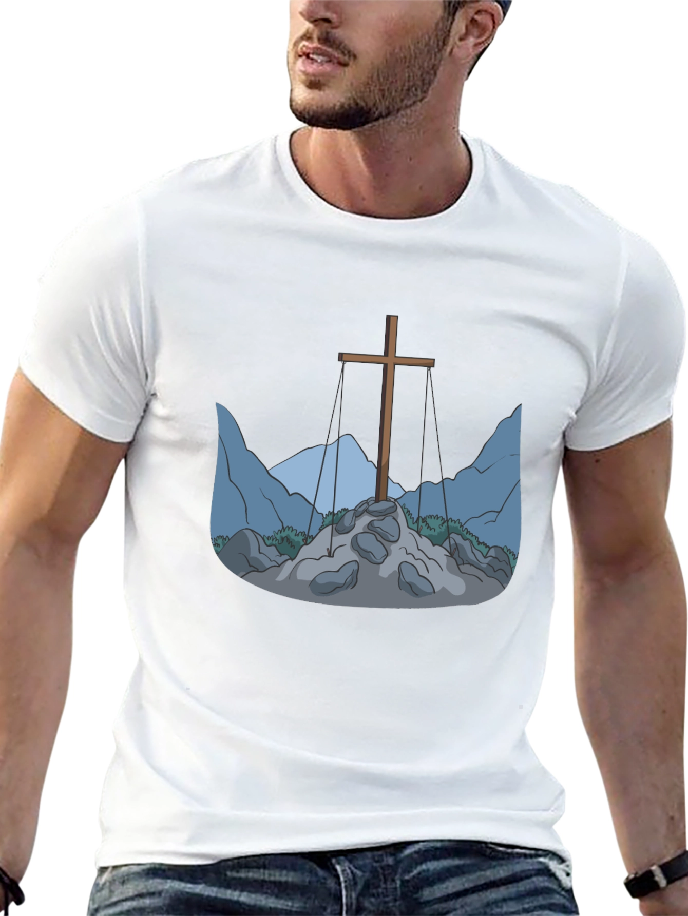 Cross and Mountain Graphic Tee - Black