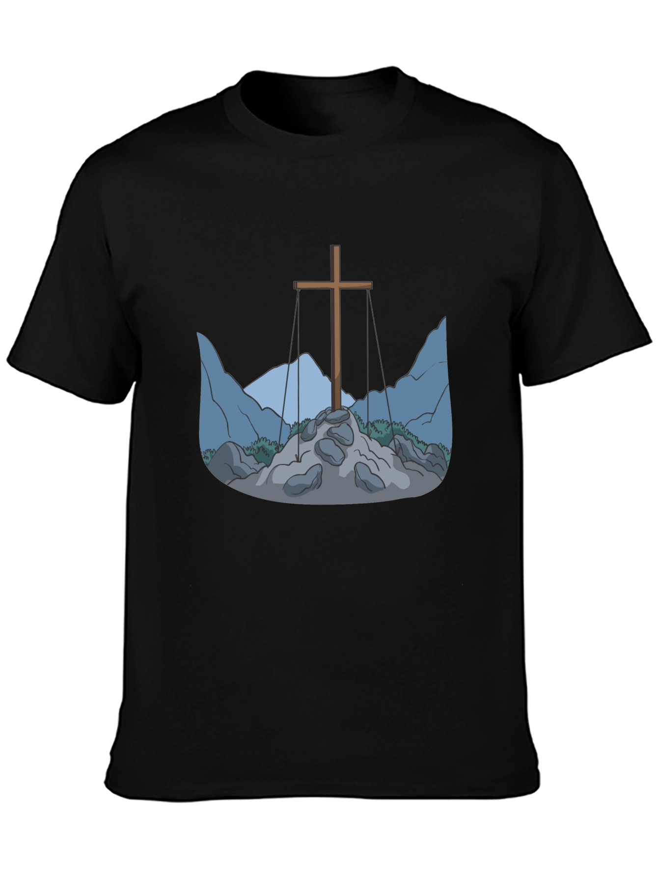 Cross and Mountain Graphic Tee - Black